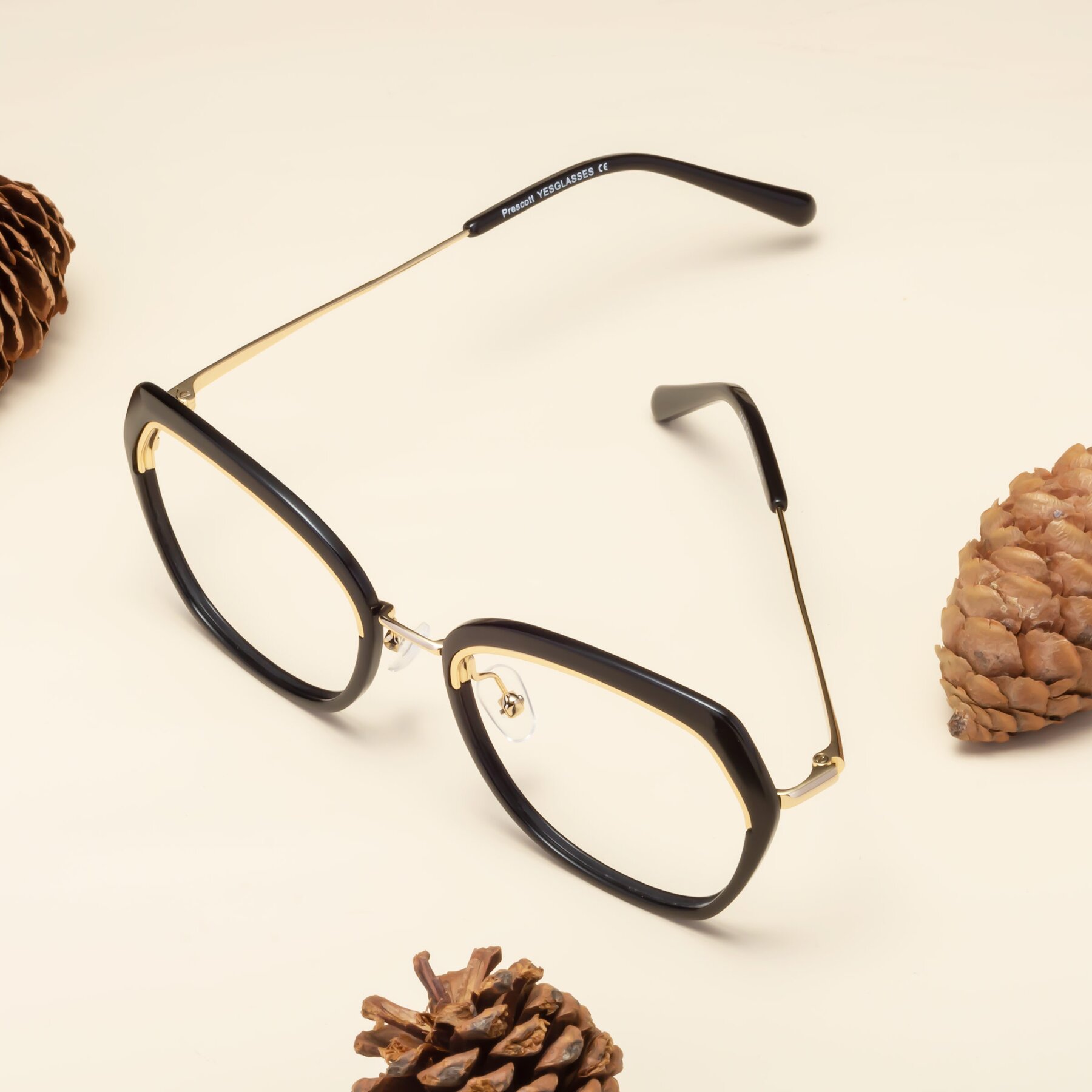 Women's lifestyle photography #1 of Prescott in Black-Gold with Clear Eyeglass Lenses