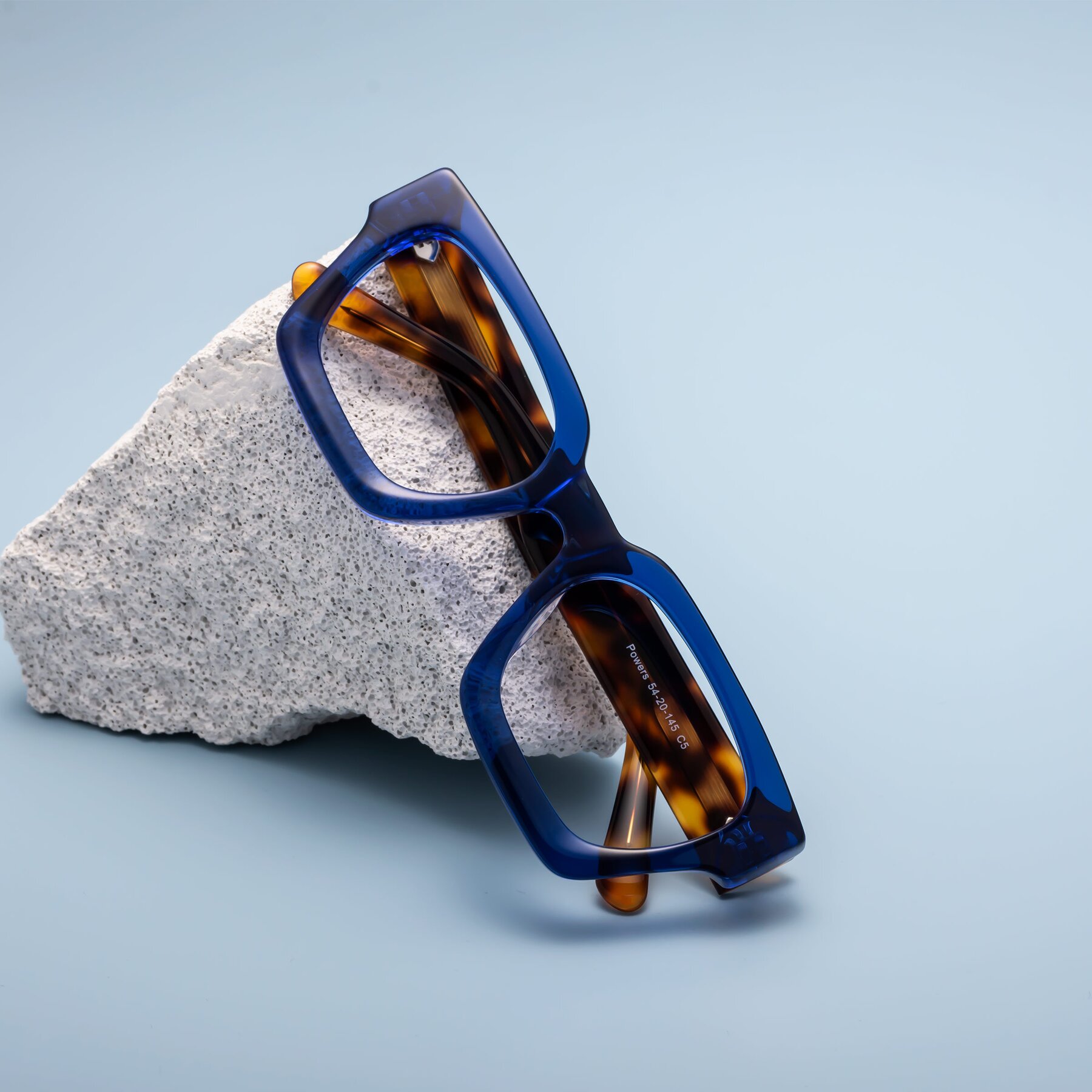 Lifestyle photography #1 of Powers in Blue-Tortoise with Clear Eyeglass Lenses