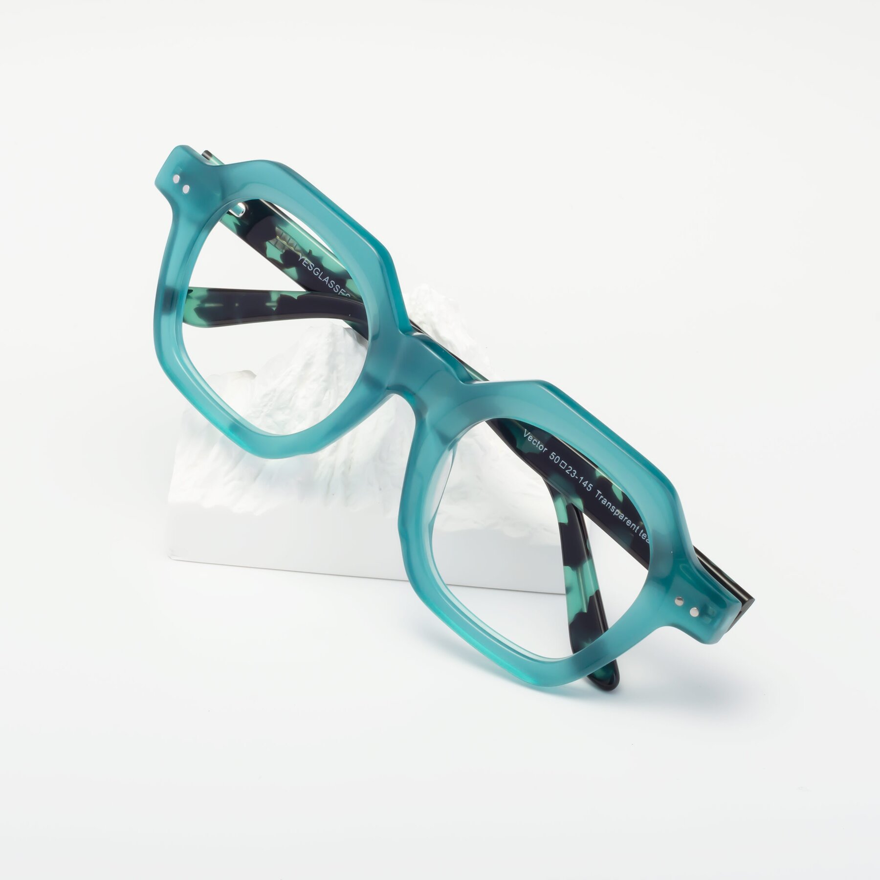 Lifestyle photography #1 of Vector in Transparent Teal with Clear Eyeglass Lenses