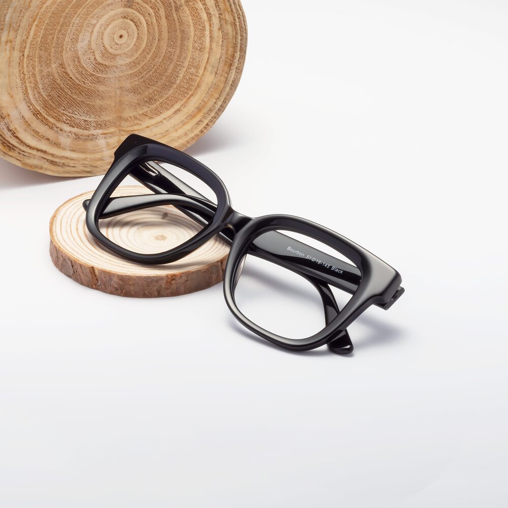 Black Acetate Square Trapezoid Eyeglasses - Bourbon