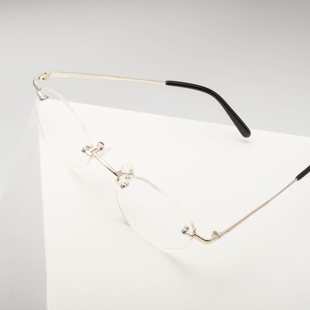 Light Gold Titanium Geometric Rimless Blue Light Glasses - Ayele