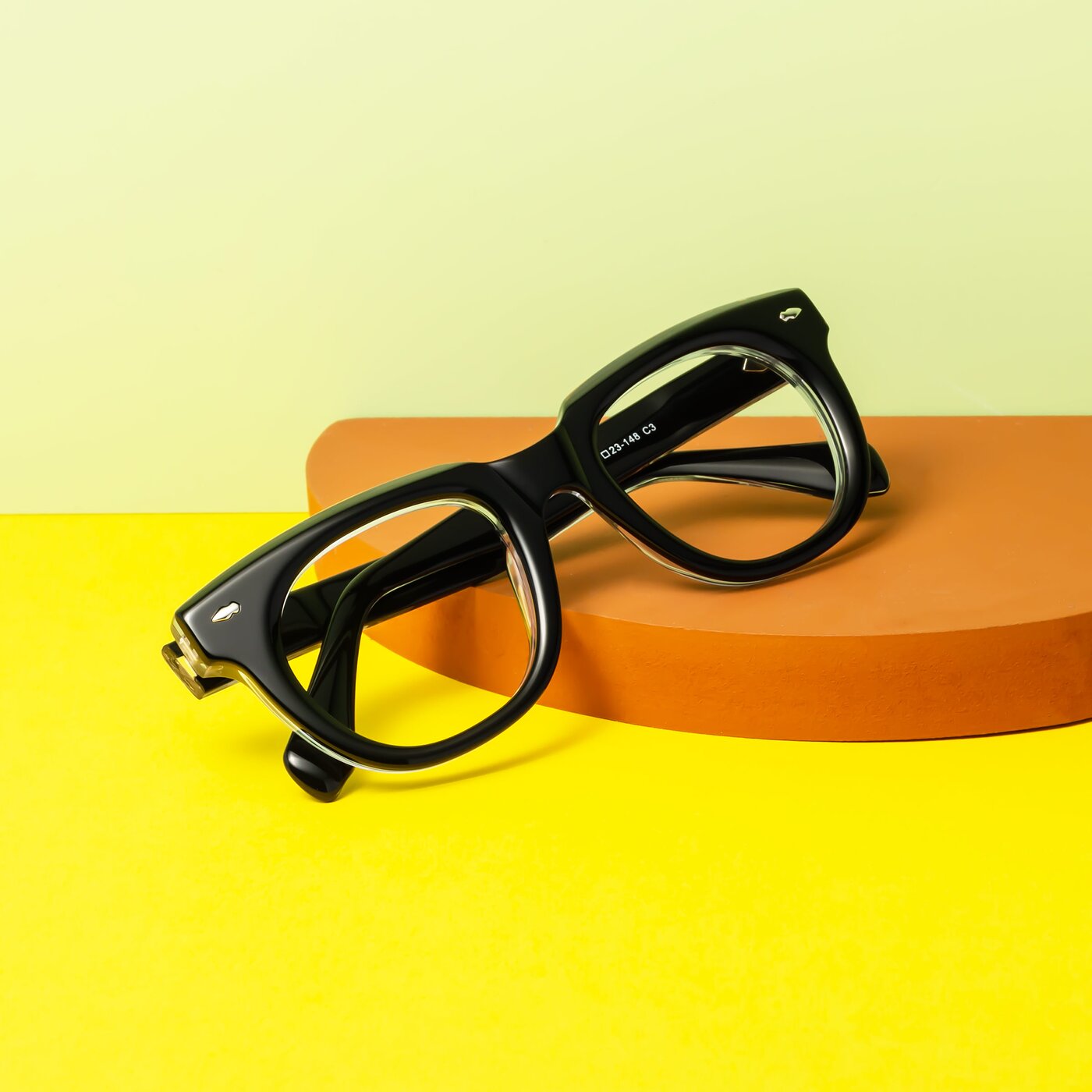 Black / Clear Thick Acetate Trapezoid Blue Light Glasses Davis