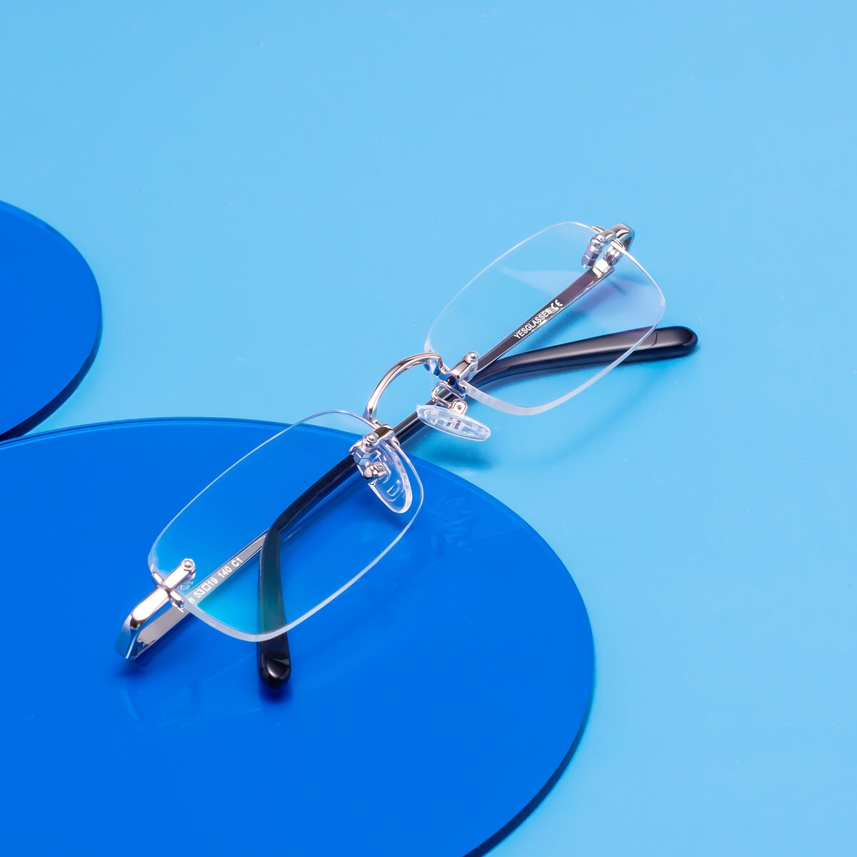 Light Gold Wide Rectangle Rimless Blue Light Glasses - Finn