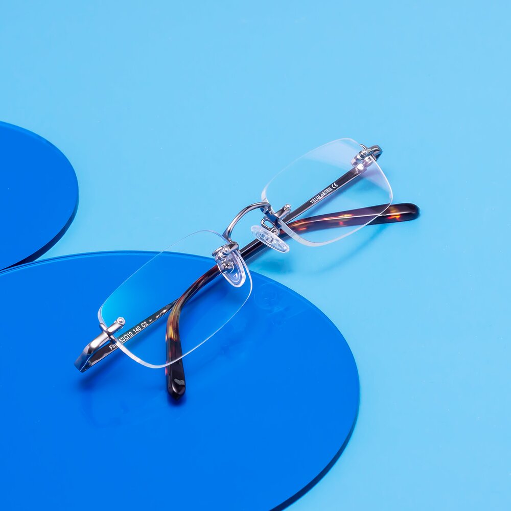 Rectangular Rimmless Glasses Gunmetal Wide Rectangle Rimless Eyeglasses - Finn