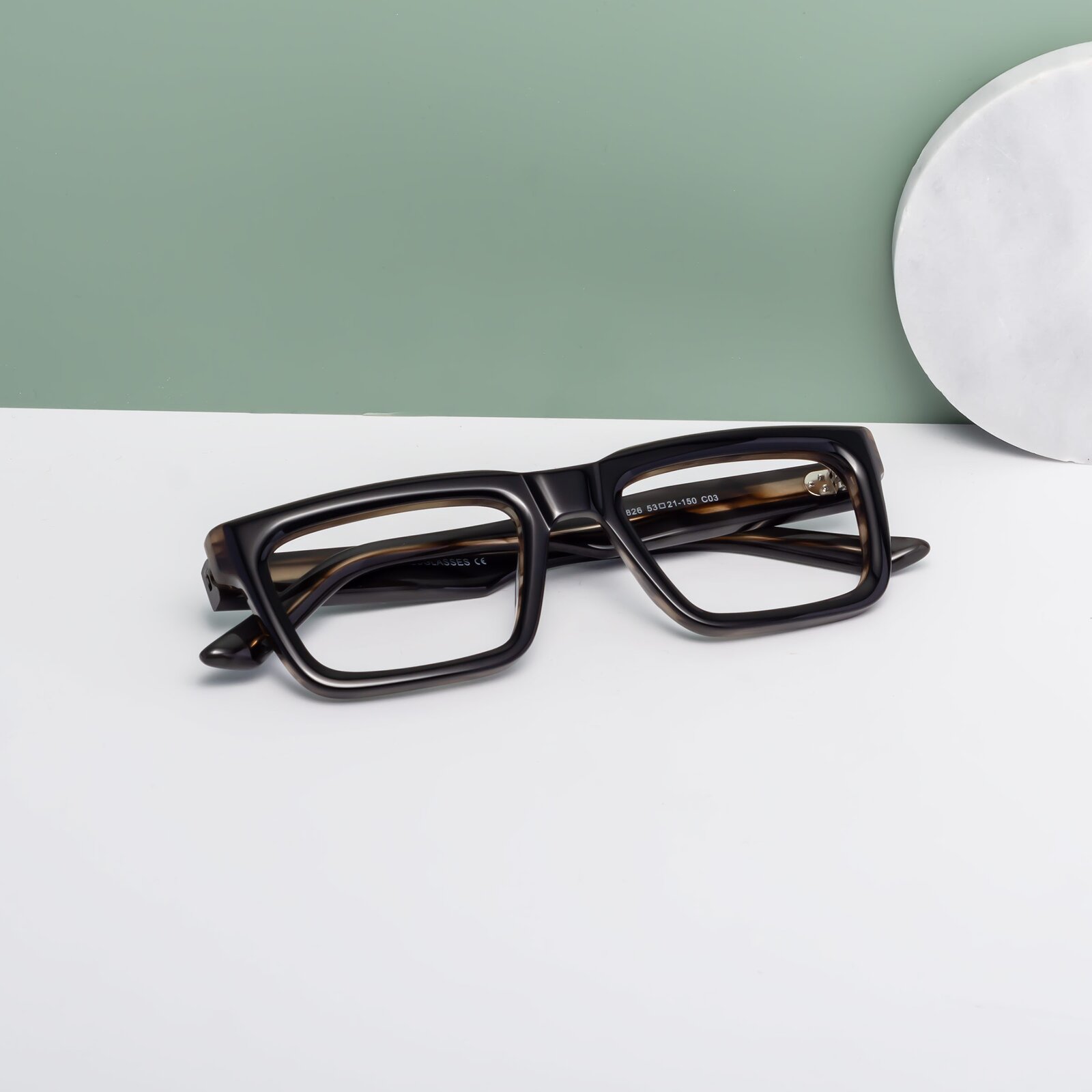 Black / Gray Moonstone Acetate Rectangle FullRim Eyeglasses Roth