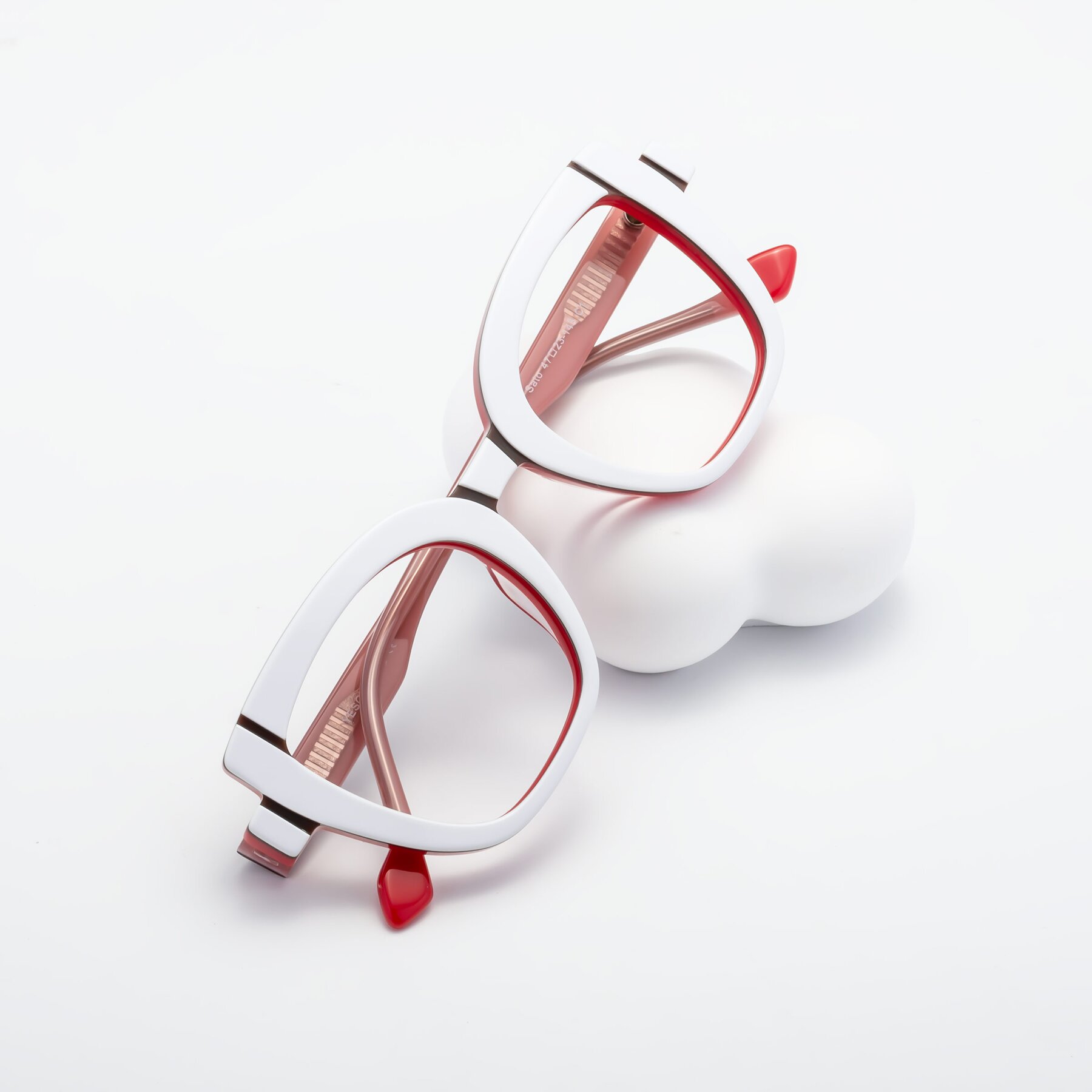 Women's lifestyle photography #1 of Sato in White-Red with Clear Eyeglass Lenses