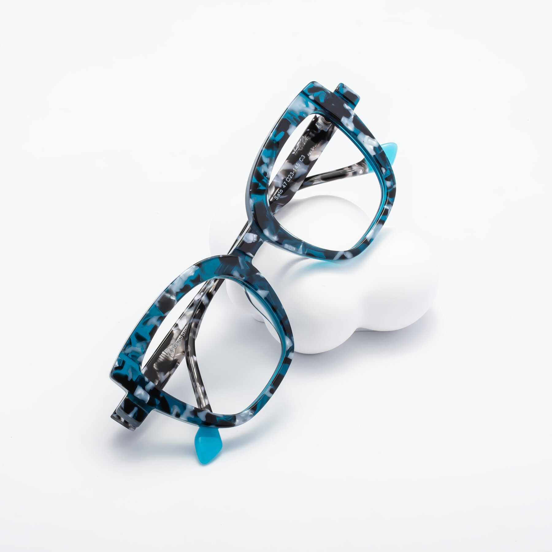 Women's lifestyle photography #1 of Sato in Tortoise Blue with Clear Blue Light Blocking Lenses