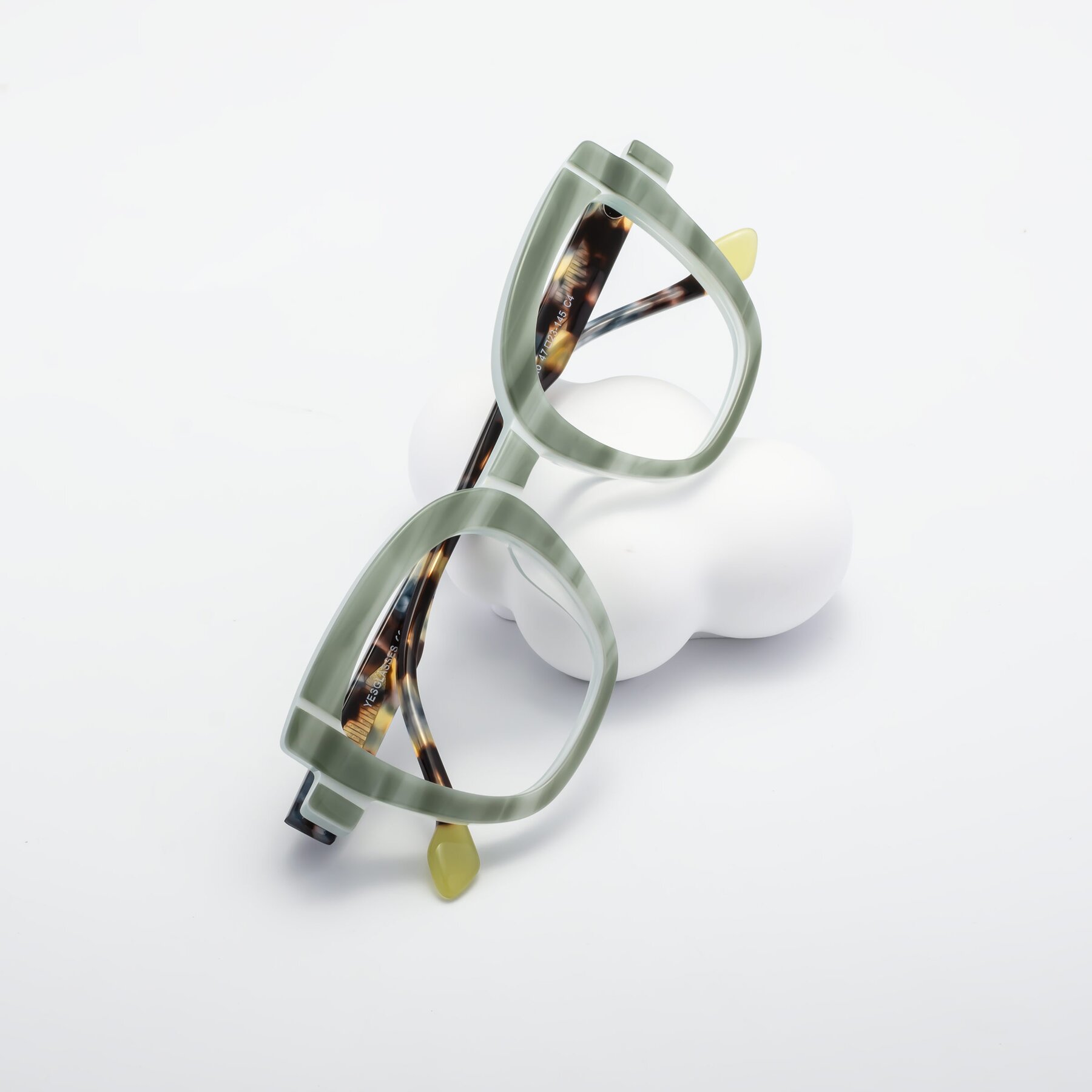 Women's lifestyle photography #1 of Sato in Stripe Green with Clear Blue Light Blocking Lenses