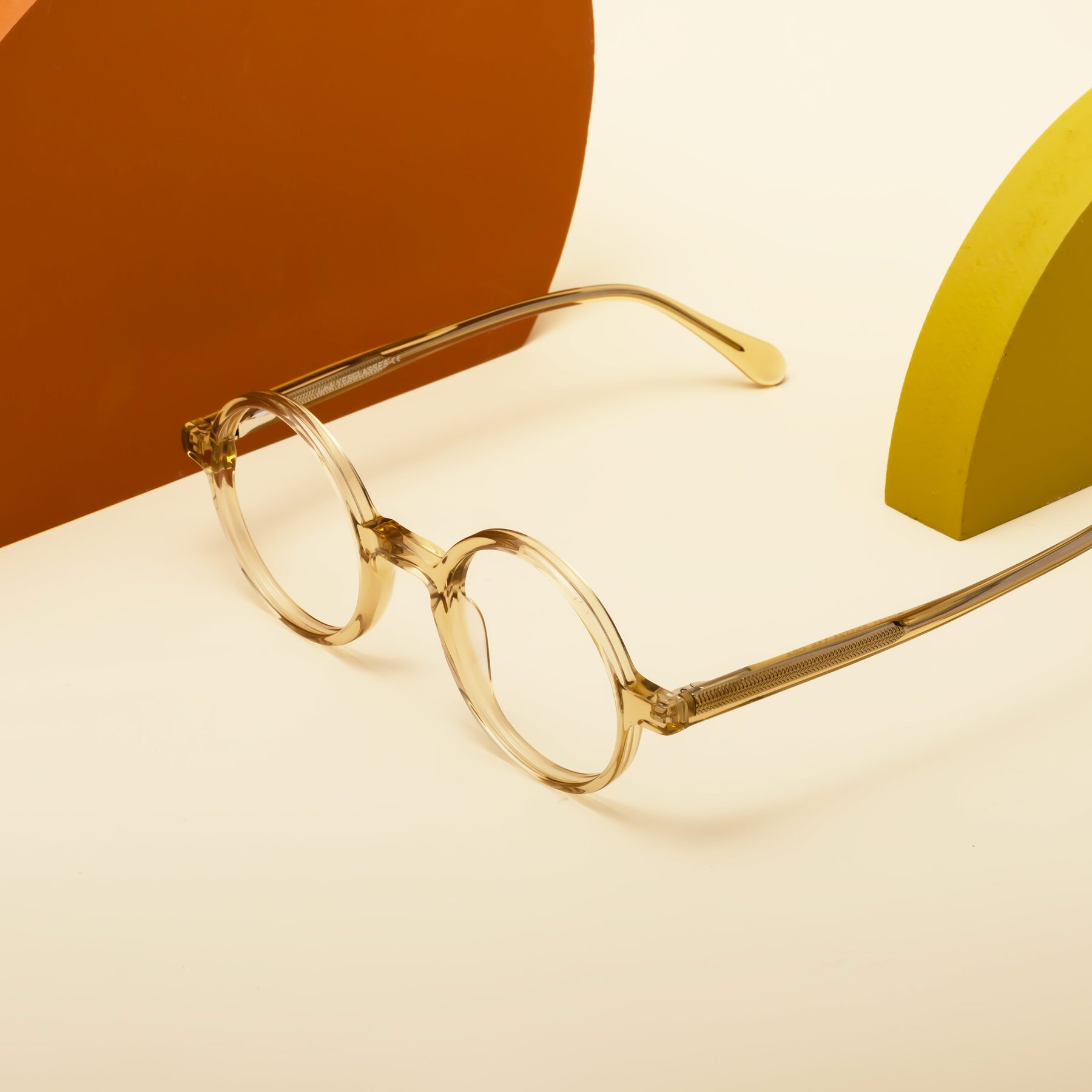 Lifestyle photography #2 of Juno in Amber with Clear Reading Eyeglass Lenses