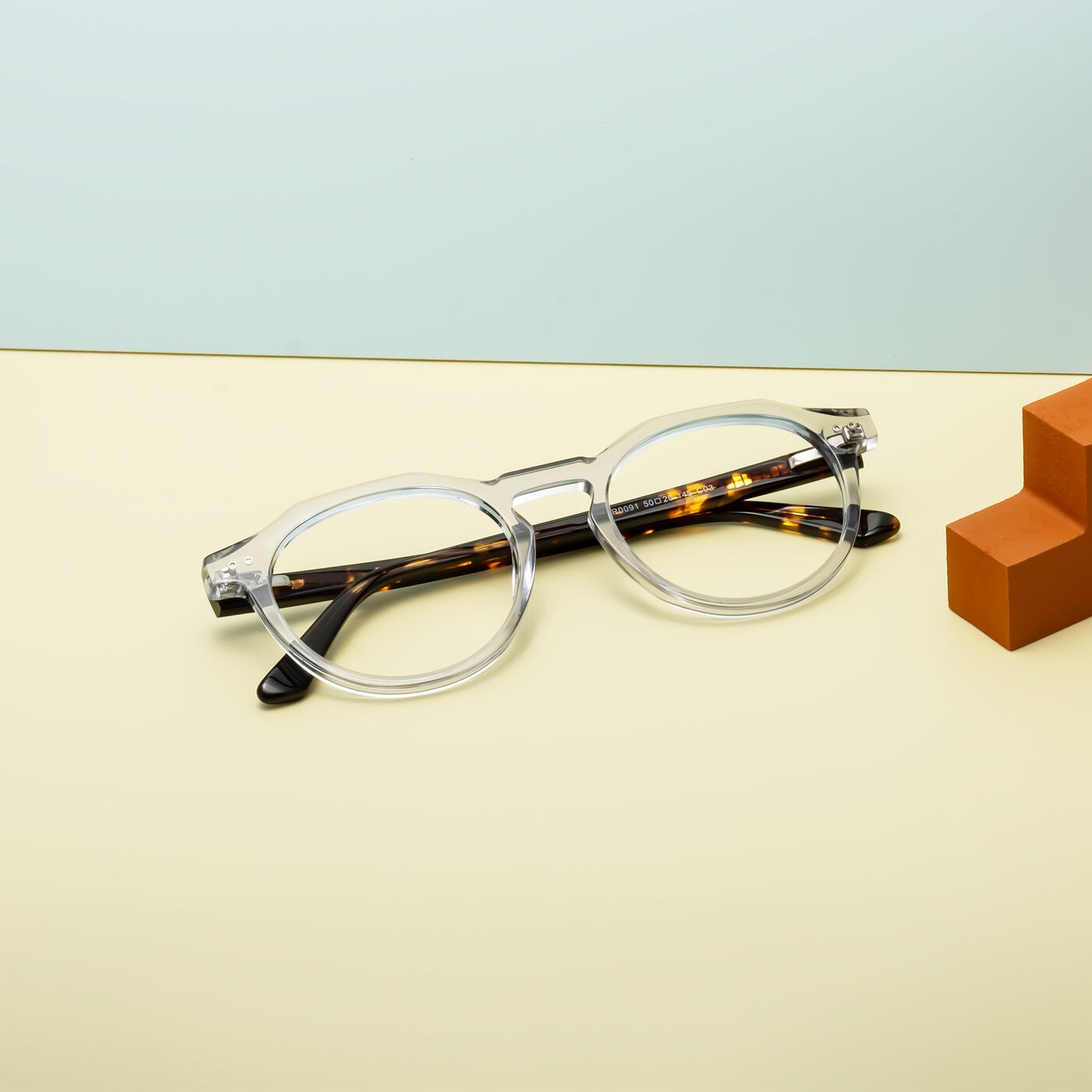 Transparent Livid-Tortoise Keyhole Bridge Acetate Geometric Eyeglasses ...