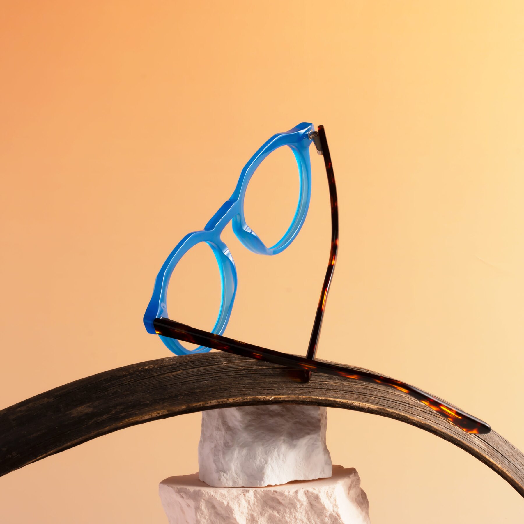 Lifestyle photography #2 of Dyson in Sky Blue-Tortoise with Clear Eyeglass Lenses