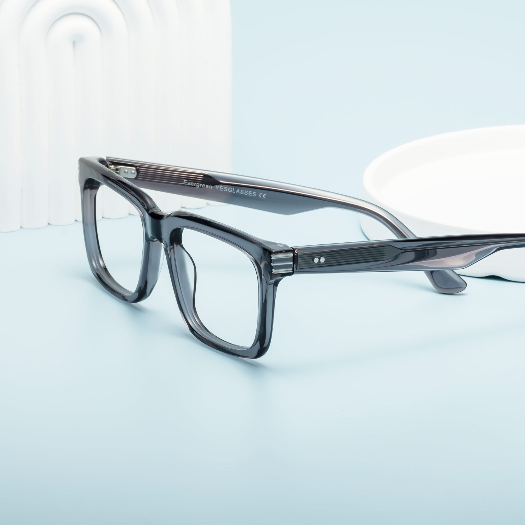 Lifestyle photography #1 of Evergreen in Transparent Gray with Clear Blue Light Blocking Lenses