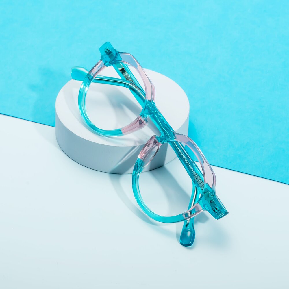 Green/Pink Keyhole Bridge Retro-Vintage Geometric Eyeglasses - Vesper