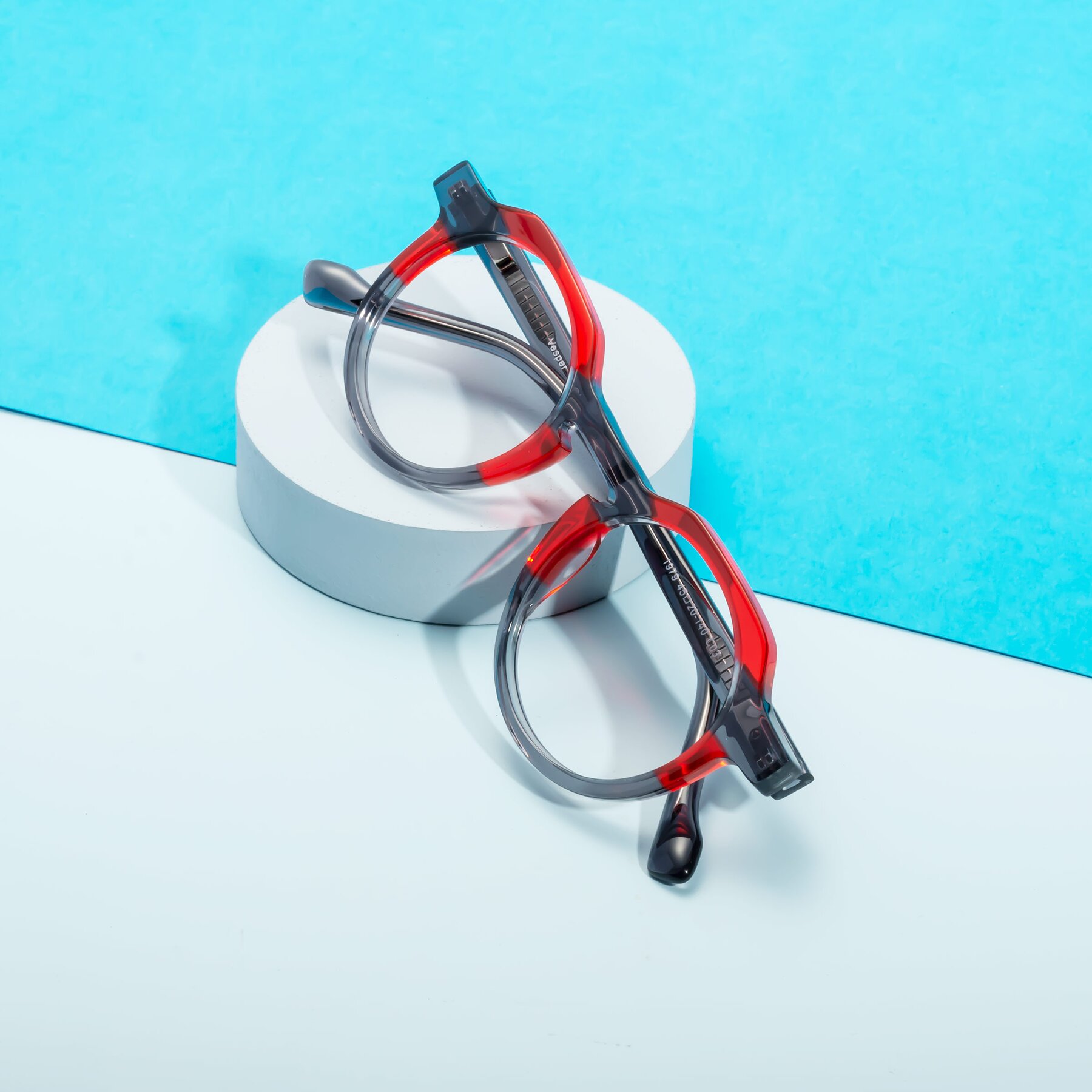 Lifestyle photography #2 of Vesper in Red-Gray with Clear Reading Eyeglass Lenses