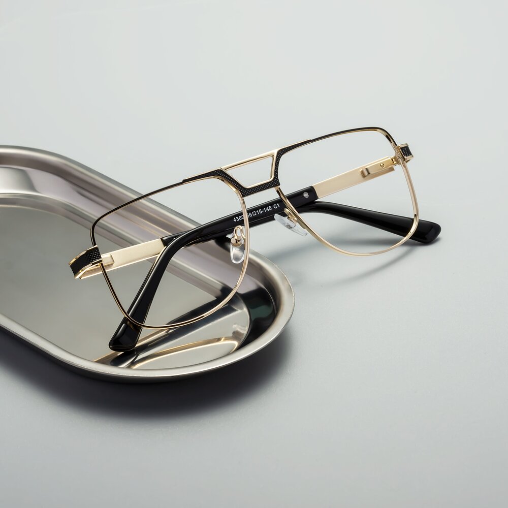 Black-Gold Grandpa Metal Aviator Eyeglasses