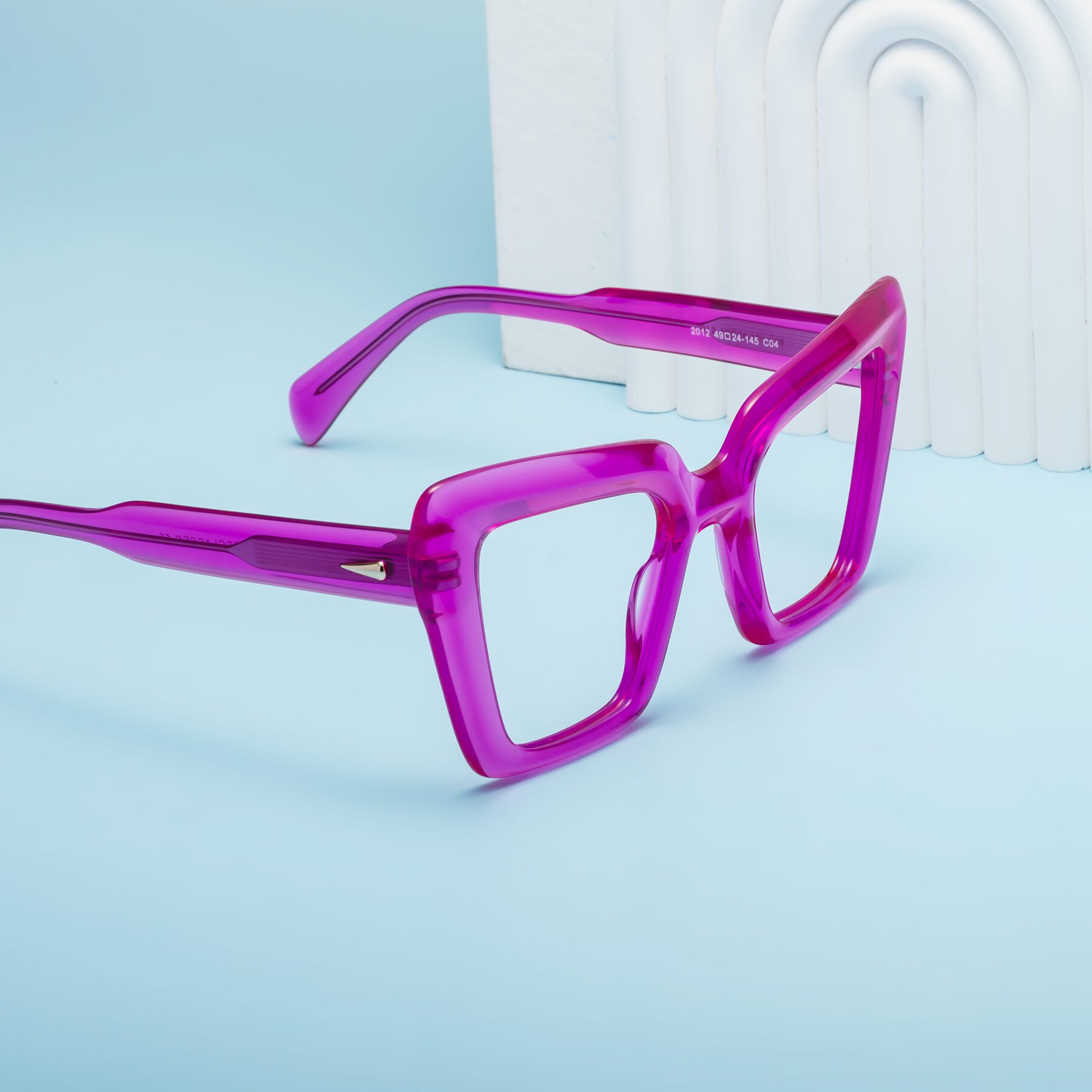 Women's lifestyle photography #1 of Swan in Crystal Purple with Clear Reading Eyeglass Lenses