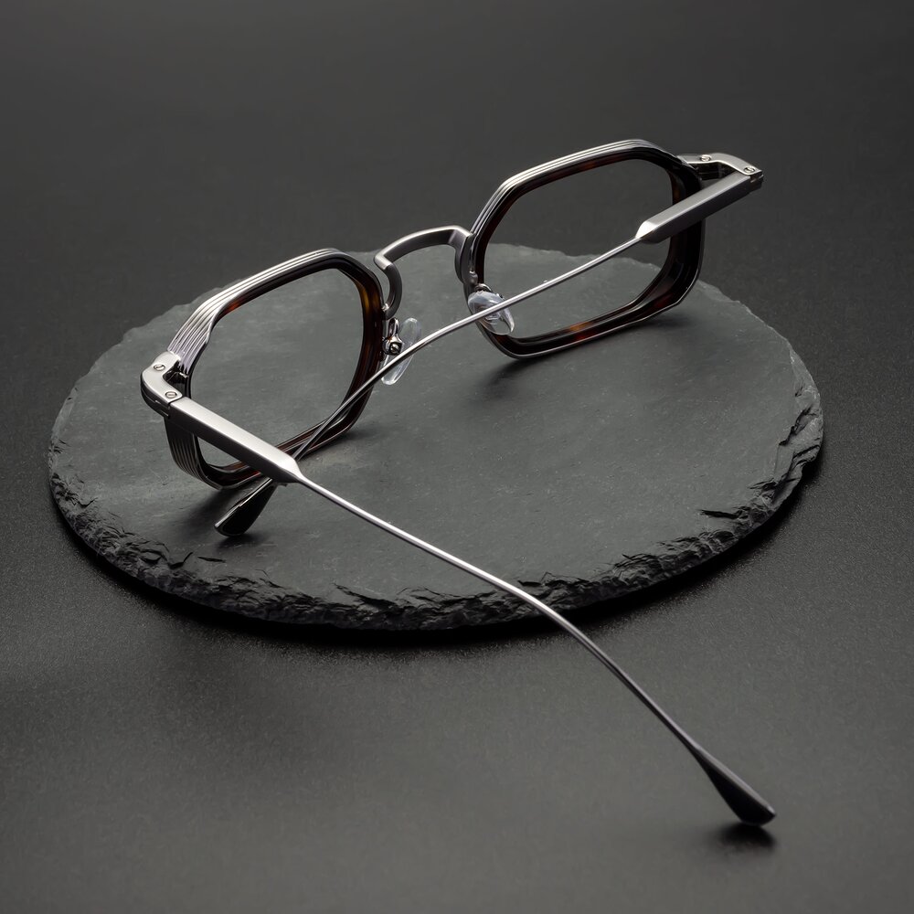 Tortoise/Silver Retro-Vintage Rectangle Geometric Eyeglasses - Fresh