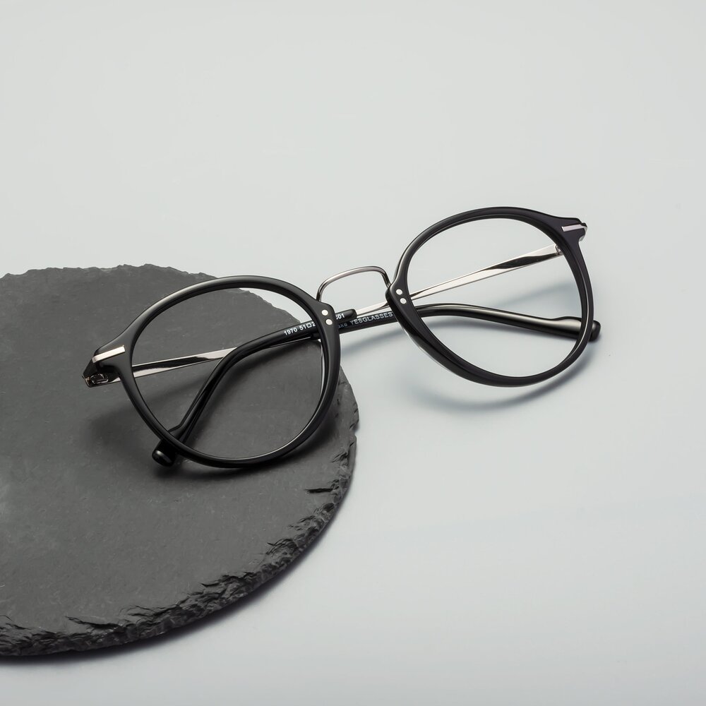 Black RetroVintage Lightweight Round Eyeglasses Lake