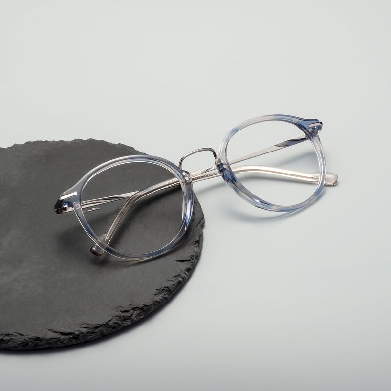 Stripe Blue RetroVintage Lightweight Round Eyeglasses Lake