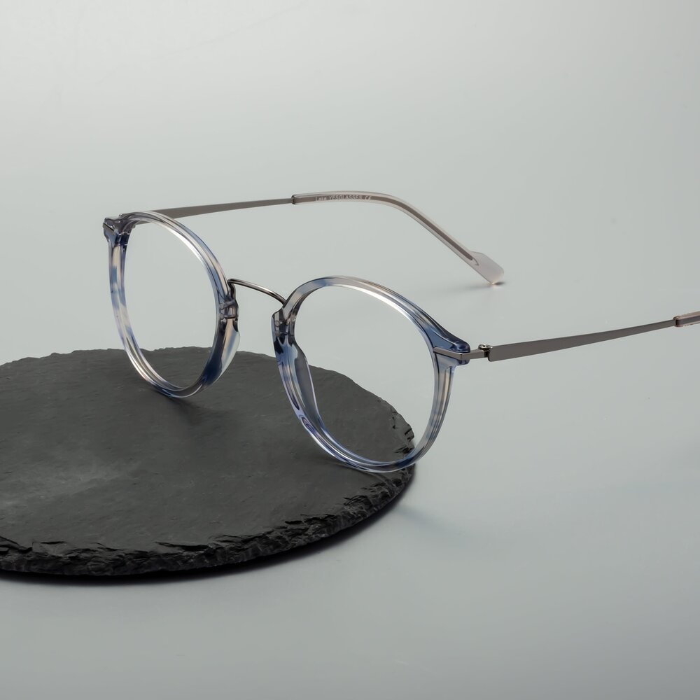 Stripe Blue RetroVintage Lightweight Round Eyeglasses Lake