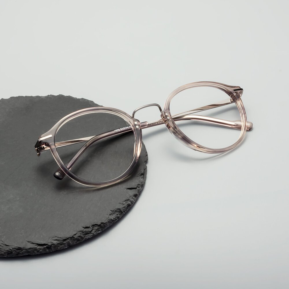 Stripe Champagne RetroVintage Lightweight Round Eyeglasses Lake