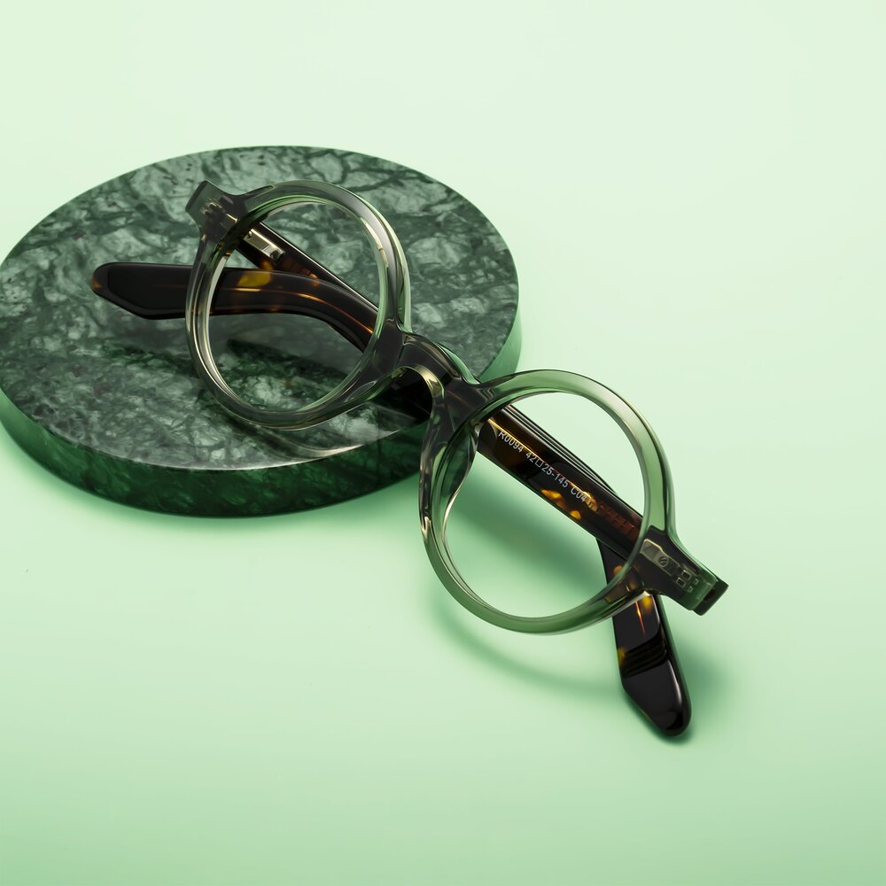 Green-Tortoise Retro-Vintage Acetate Round Eyeglasses