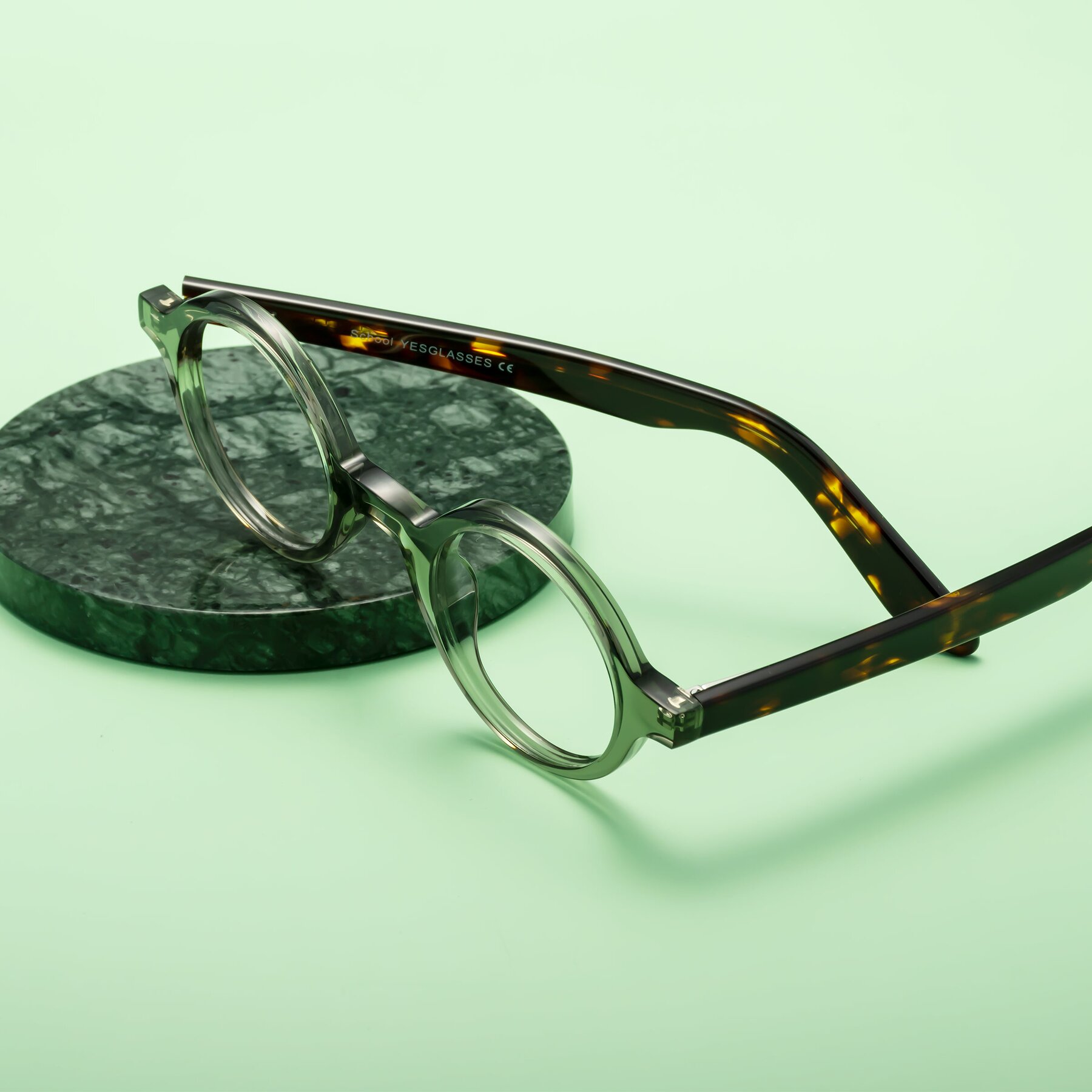 Lifestyle photography #2 of School in Green-Tortoise with Clear Eyeglass Lenses