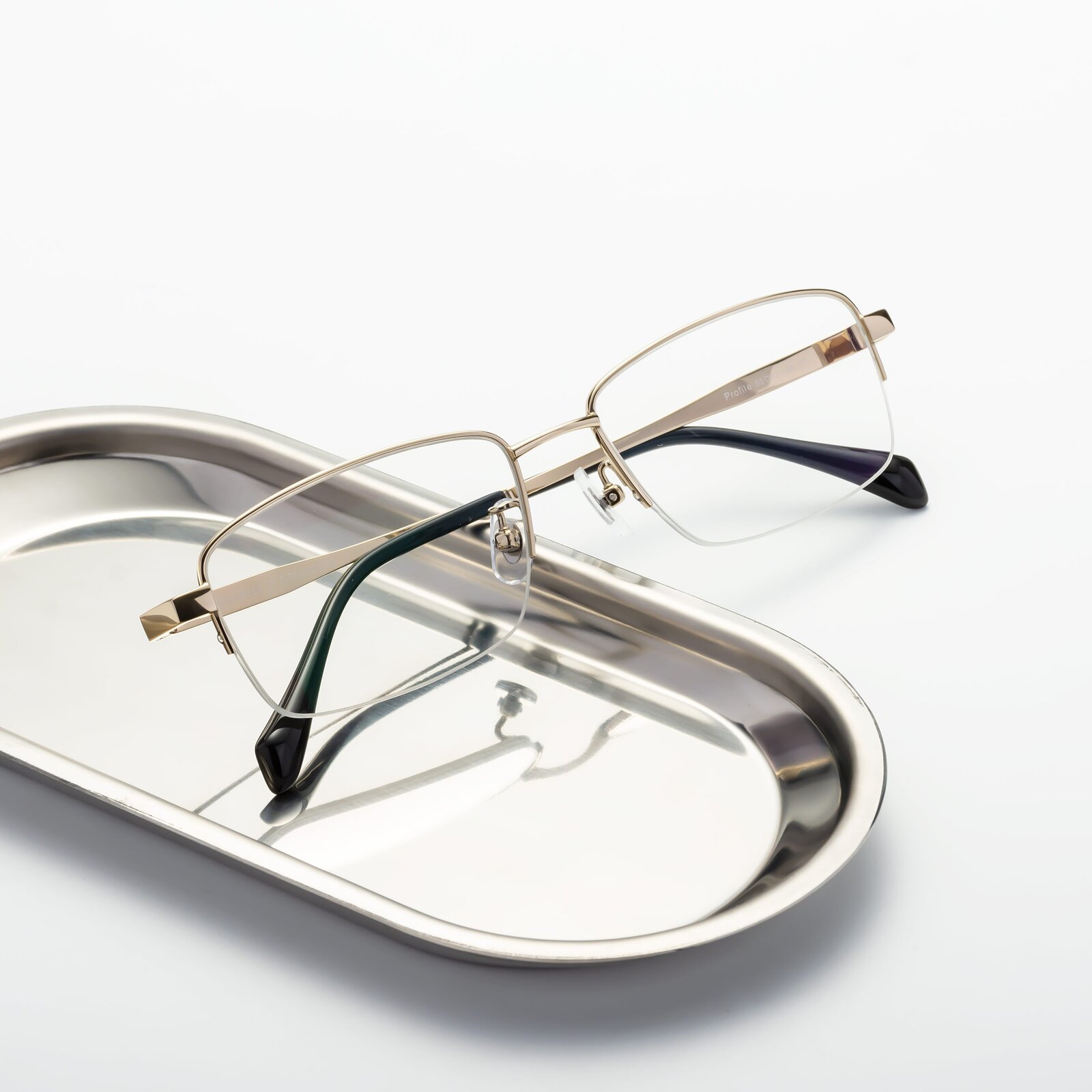Gold Classic Rectangle Semi-Rimless Eyeglasses - Profile