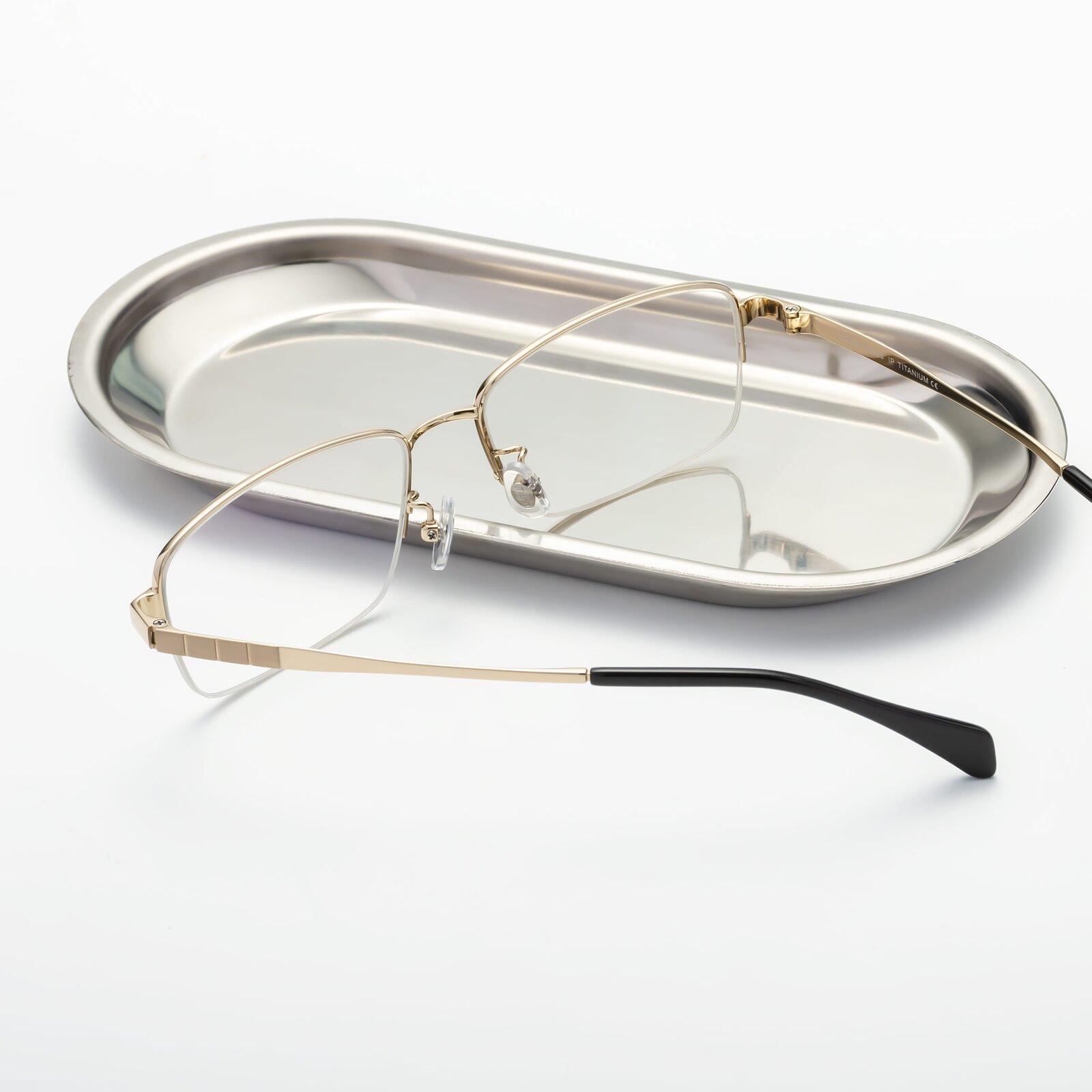 Gold Classic Rectangle Semi-Rimless Eyeglasses - Profile
