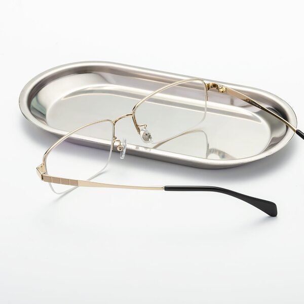 Gold Classic Rectangle Semi-Rimless Eyeglasses - Profile