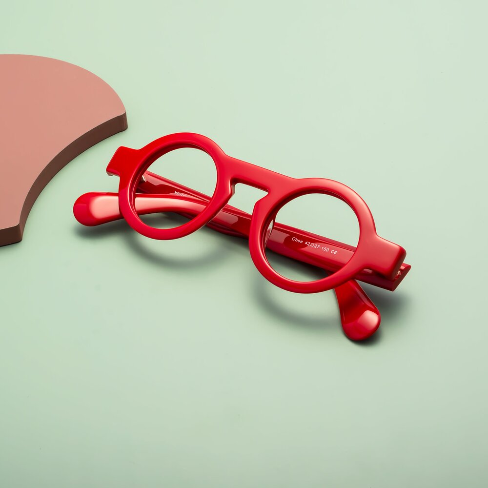 Red Thick Retro-Vintage Round Eyeglasses