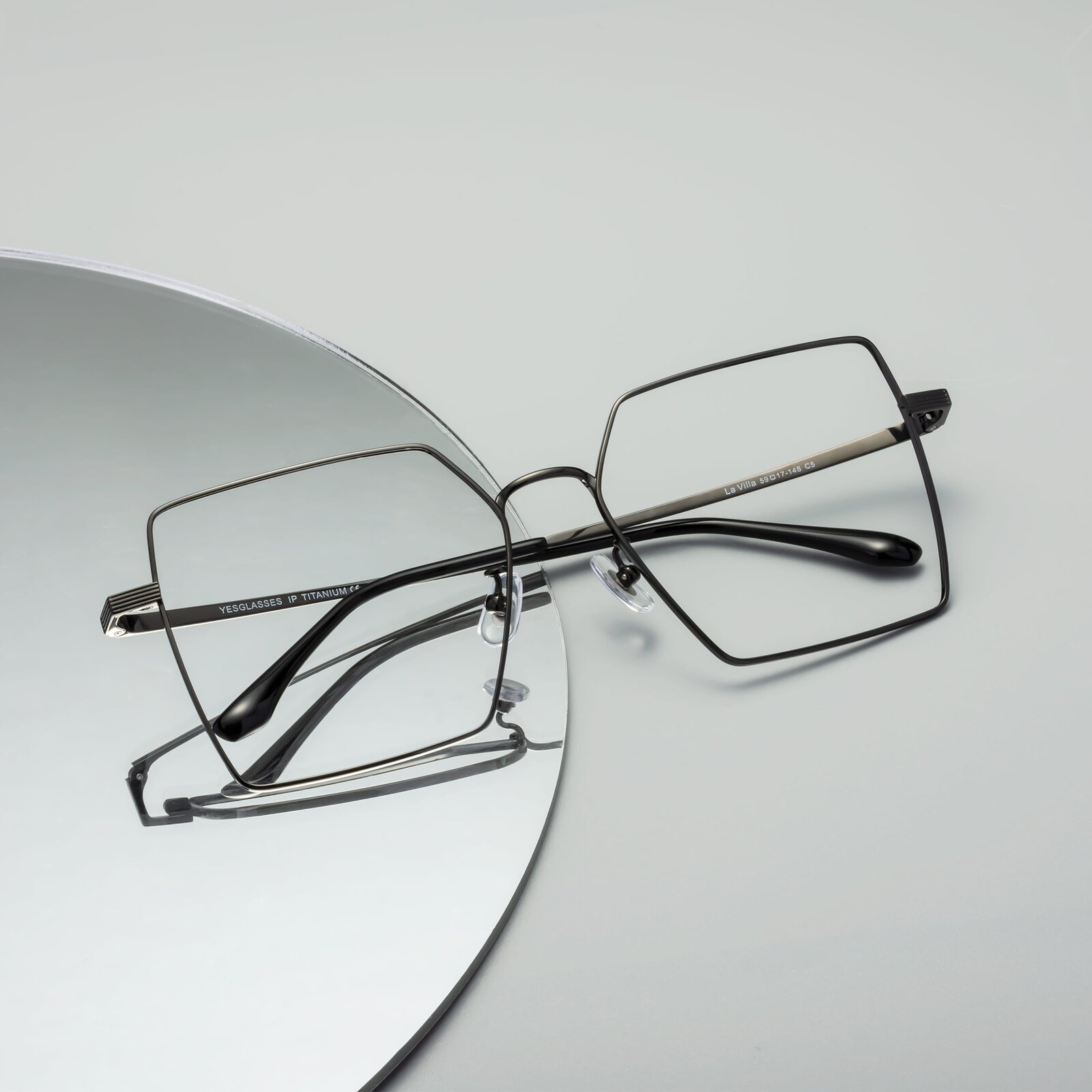 Black Oversized Hipster Titanium Eyeglasses La Villa