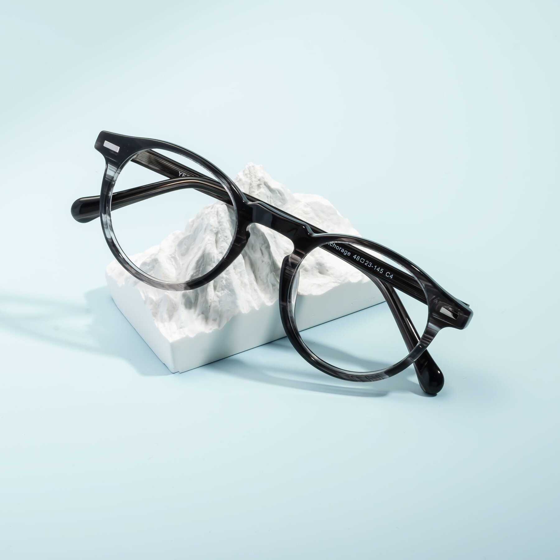 Retro Keyhole Nose Bridge Clear Lens P3 Round Glasses 46mm 