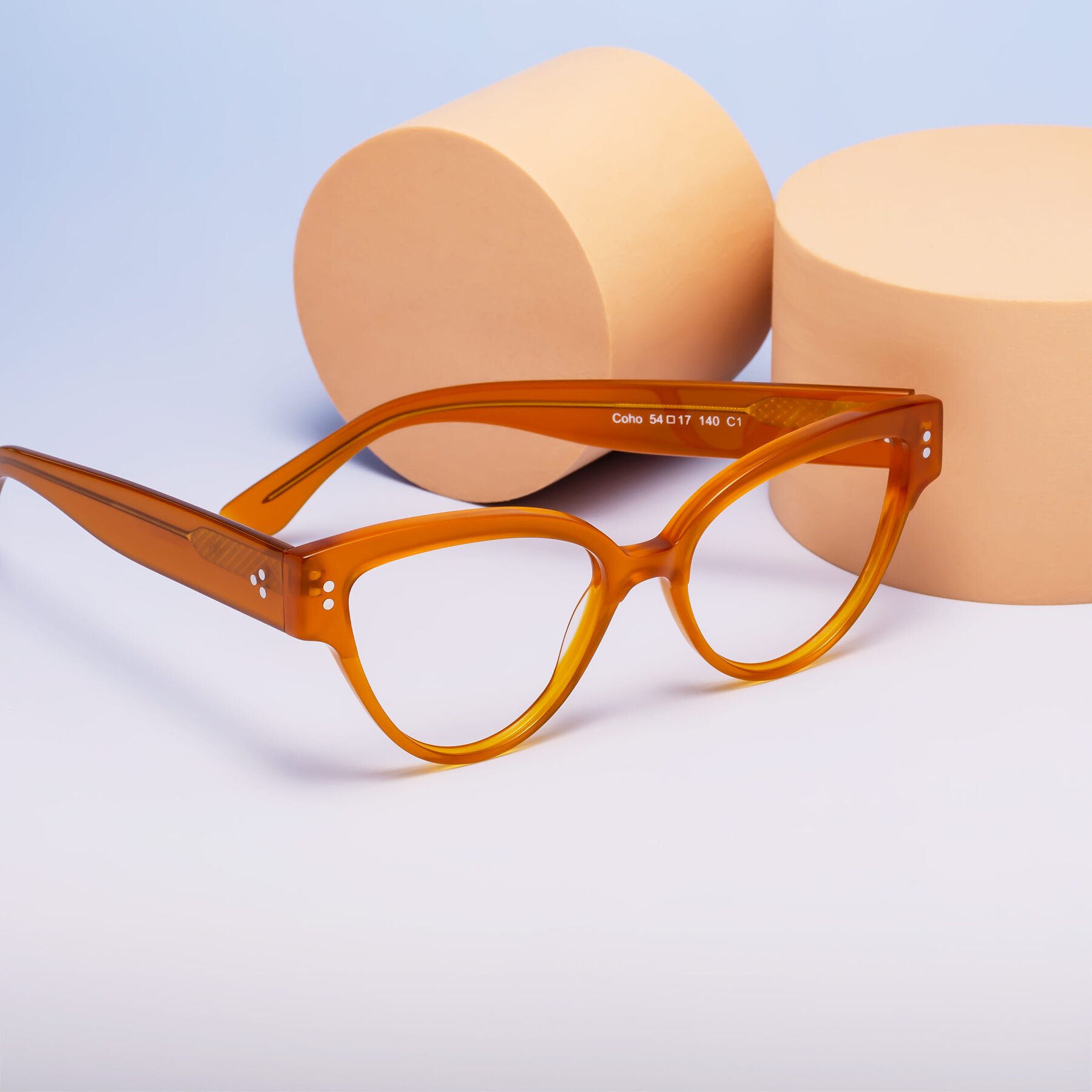 Lifestyle photography #2 of Coho in Pumpkin with Clear Reading Eyeglass Lenses