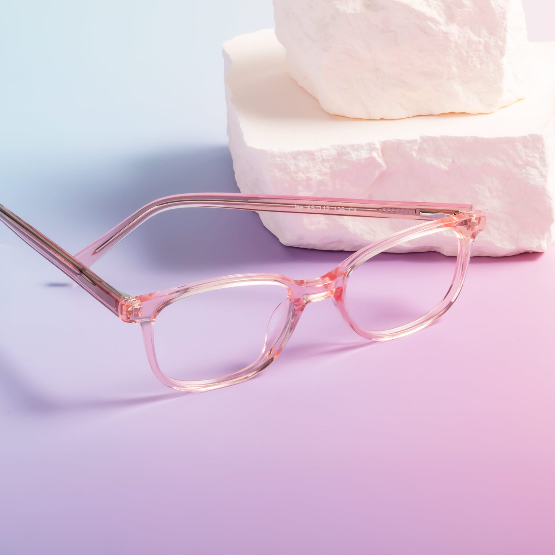 Lifestyle photography #1 of Jee in Transparent Pink with Clear Eyeglass Lenses