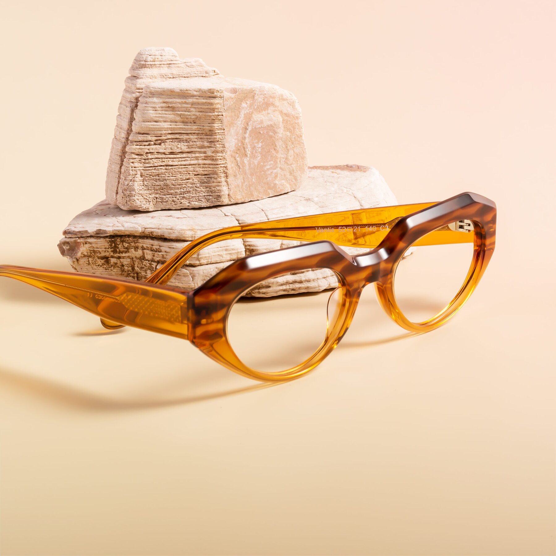 Lifestyle photography #2 of Vantis in Amber Striped with Clear Eyeglass Lenses