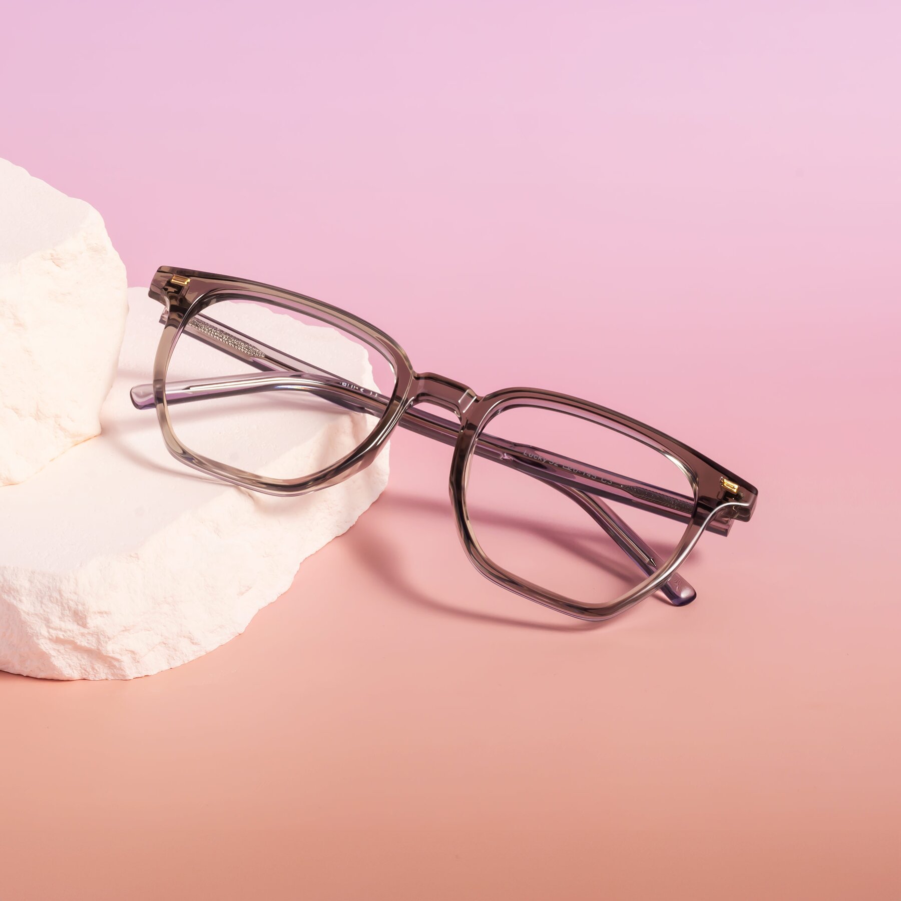 Lifestyle photography #1 of Lucky in Translucent Gray with Clear Eyeglass Lenses