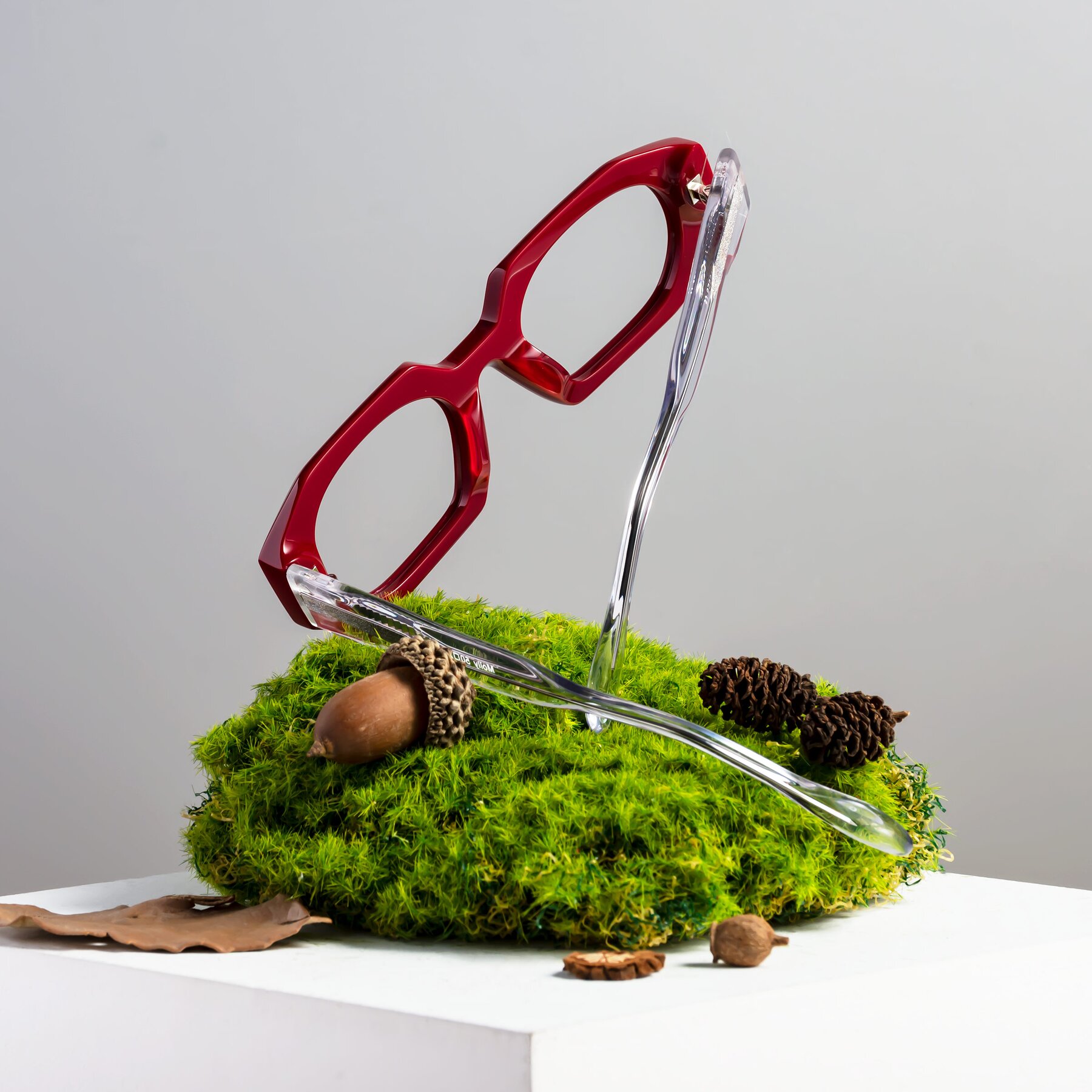 Lifestyle photography #2 of Molly in Maroon-Clear with Clear Reading Eyeglass Lenses