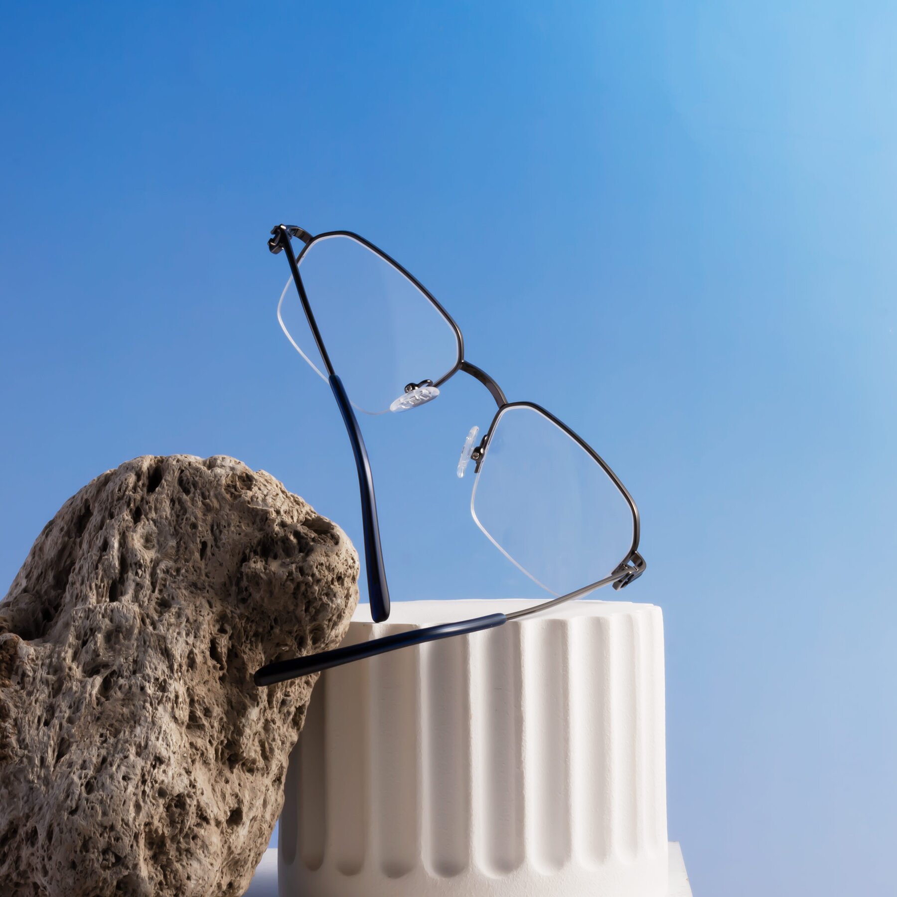 Lifestyle photography #2 of Almond in Gunmetal with Clear Eyeglass Lenses