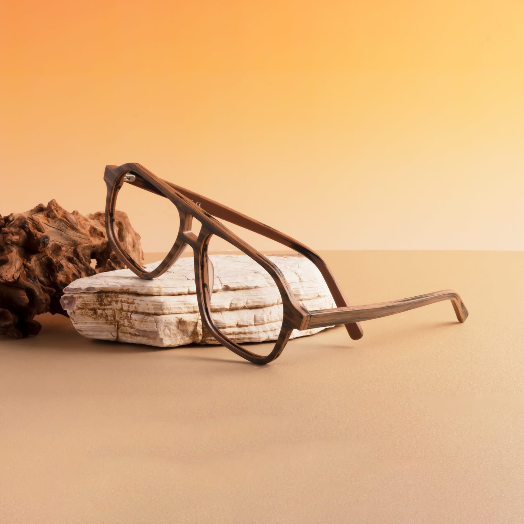 Lifestyle photography #2 of Edwood in Burnt Tan Woodgrain with Clear Eyeglass Lenses