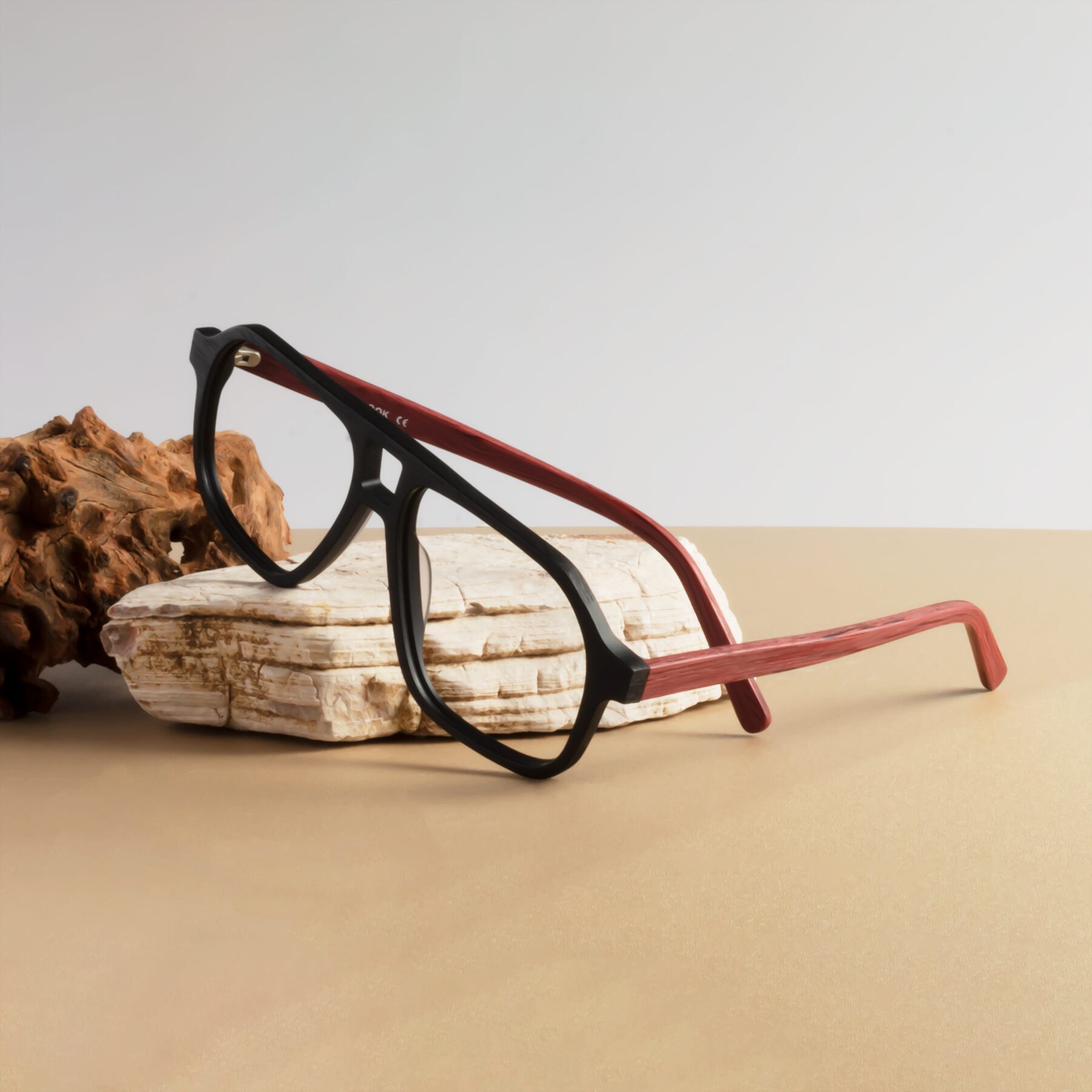 Lifestyle photography #2 of Edwood in Black-Burgundy Woodgrain with Clear Eyeglass Lenses