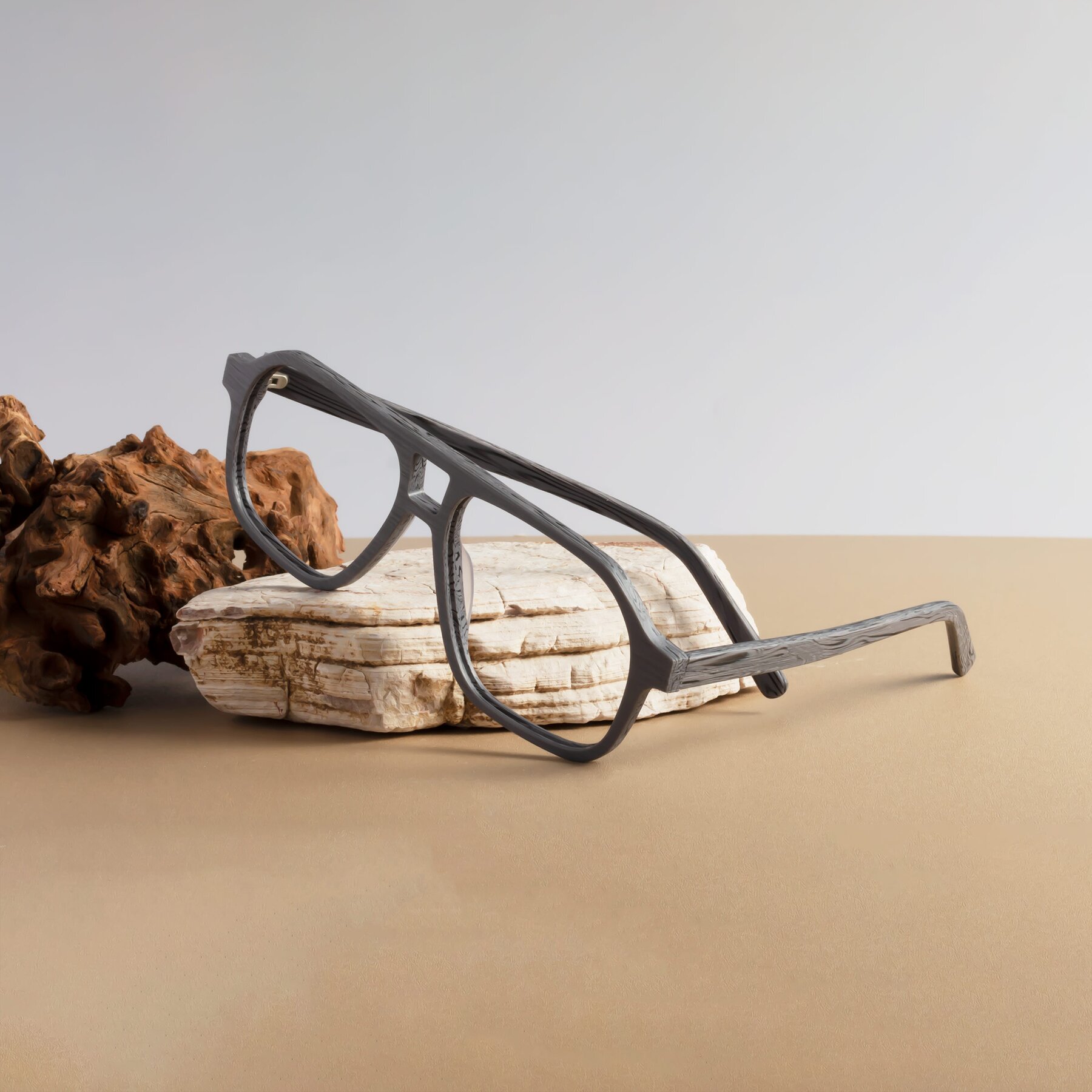 Lifestyle photography #2 of Edwood in Cement Woodgrain with Clear Eyeglass Lenses