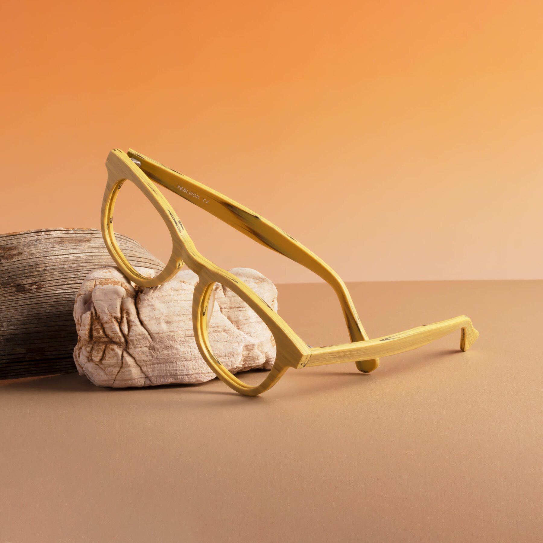 Lifestyle photography #2 of Tonia in Egg Yolk Woodgrain with Clear Eyeglass Lenses