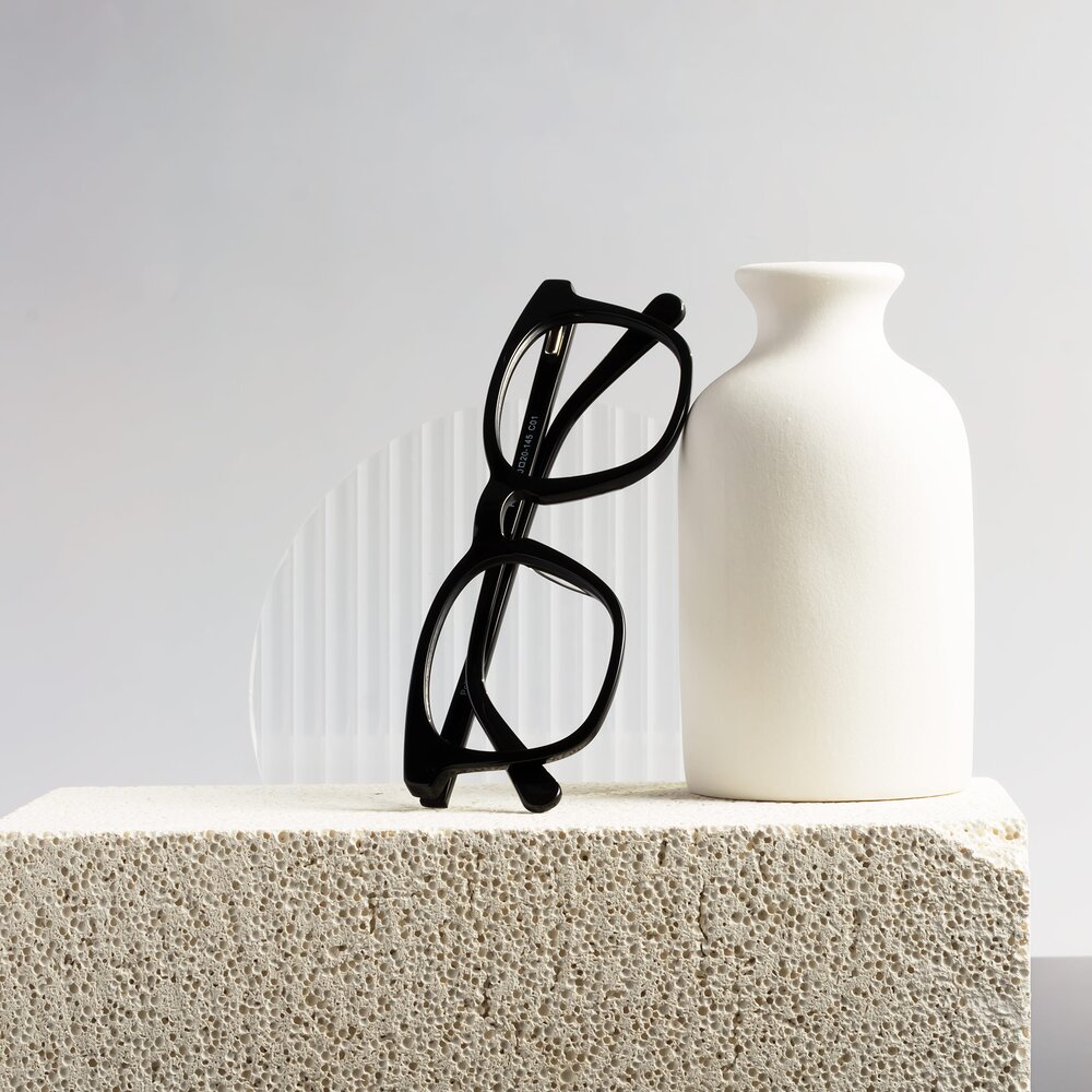 Black Keyhole Bridge Spring Hinges Trapezoid Eyeglasses - Polite