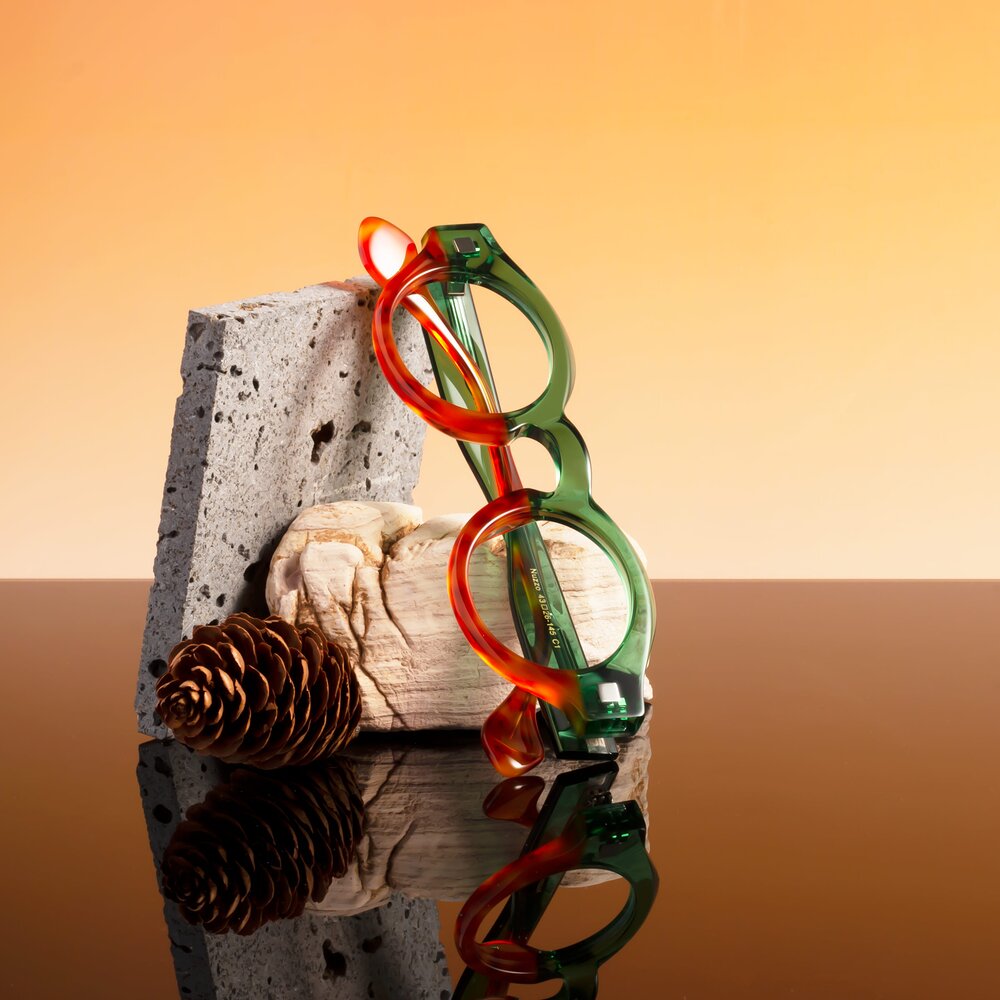 Green-Orange Tortoise Thick Designer Round Eyeglasses