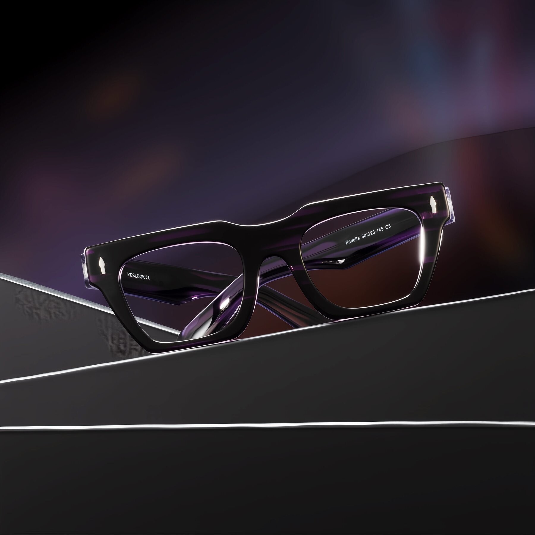 Lifestyle photography #1 of Padulla in Dark Purple Striped with Clear Reading Eyeglass Lenses