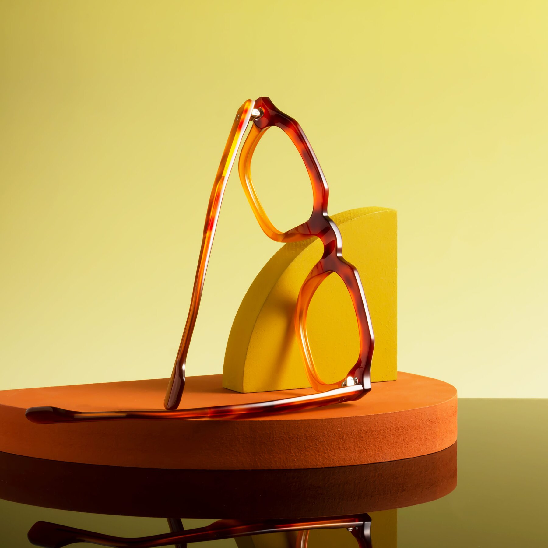 Tortoise/ Pumpkin Retro-Vintage Geometric Full-Rim Eyeglasses - Fizul