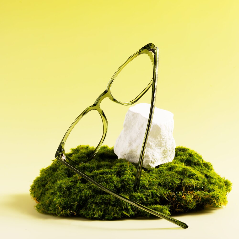 Transparent Green Lightweight Acetate Square Eyeglasses