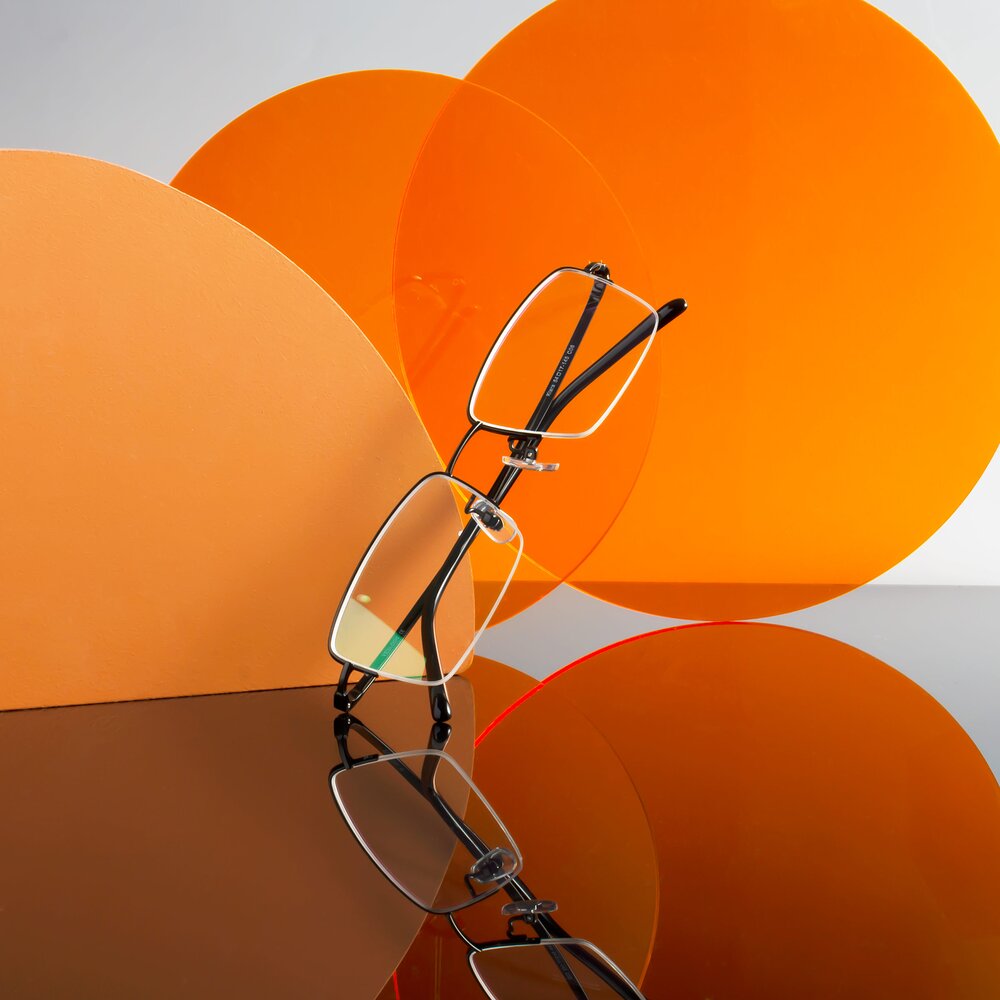 Black Titanium Rectangle Semi-Rimless Eyeglasses
