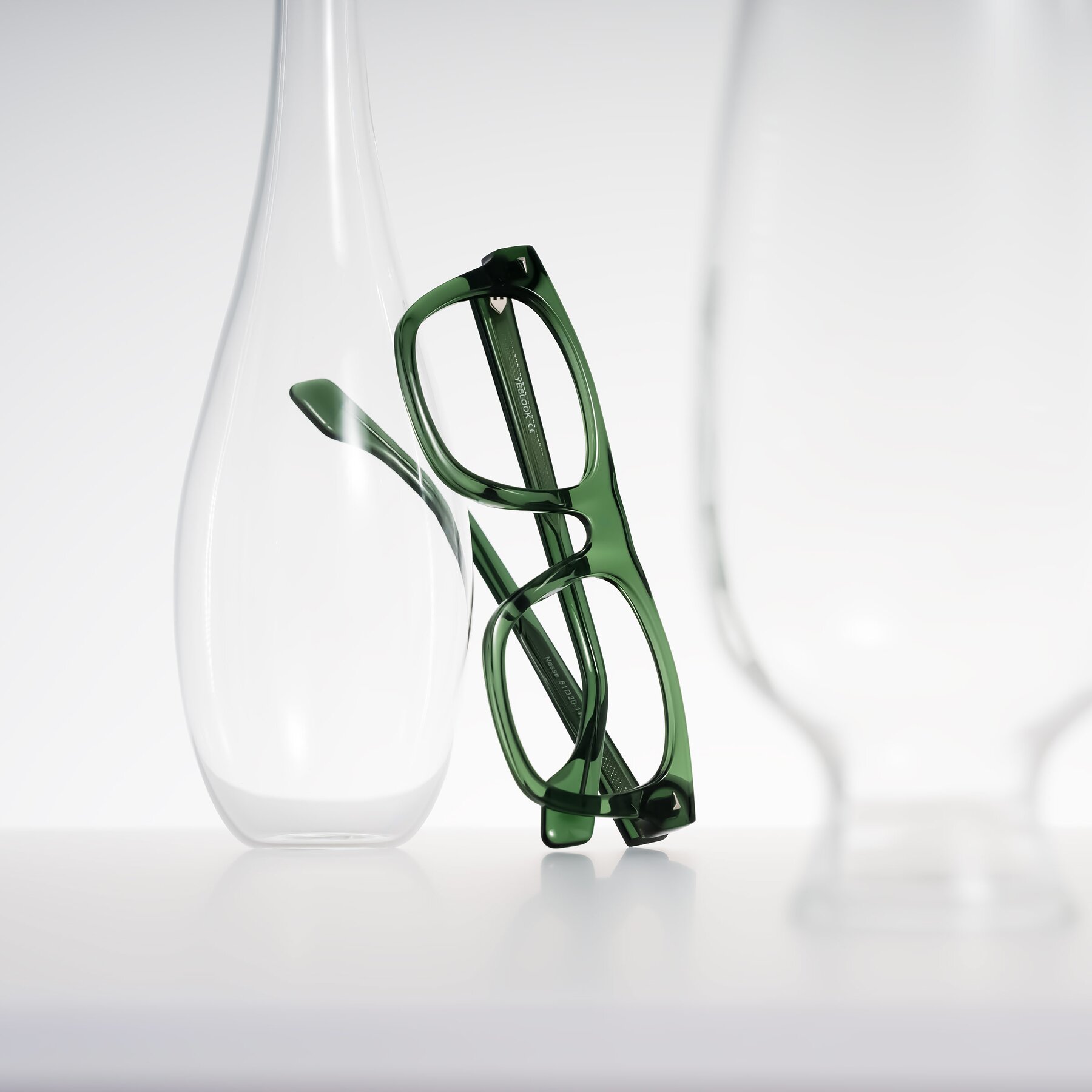 Lifestyle photography #1 of Nesse in Transparent Green with Clear Eyeglass Lenses
